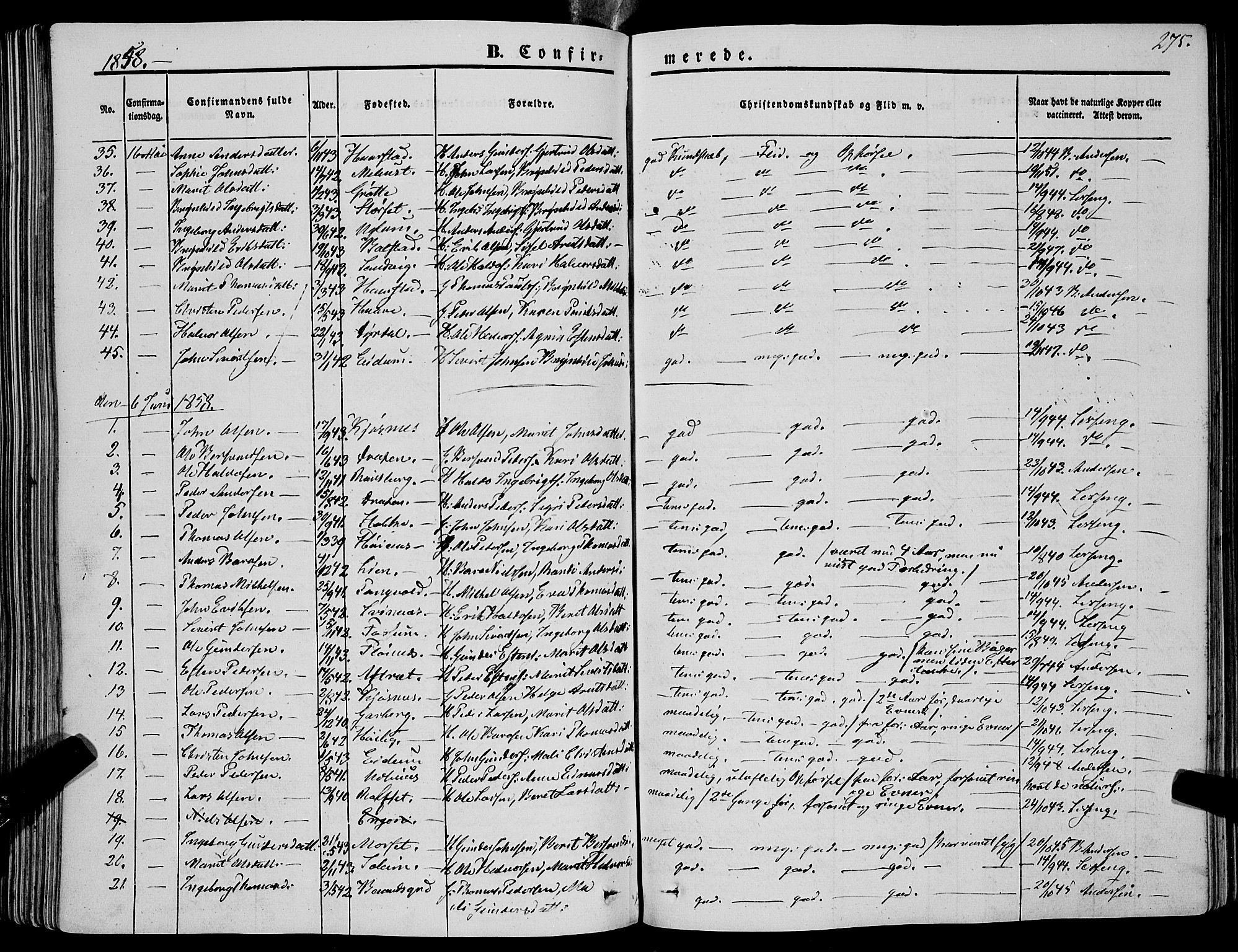 Ministerialprotokoller, klokkerbøker og fødselsregistre - Sør-Trøndelag, AV/SAT-A-1456/695/L1145: Parish register (official) no. 695A06 /1, 1843-1859, p. 275