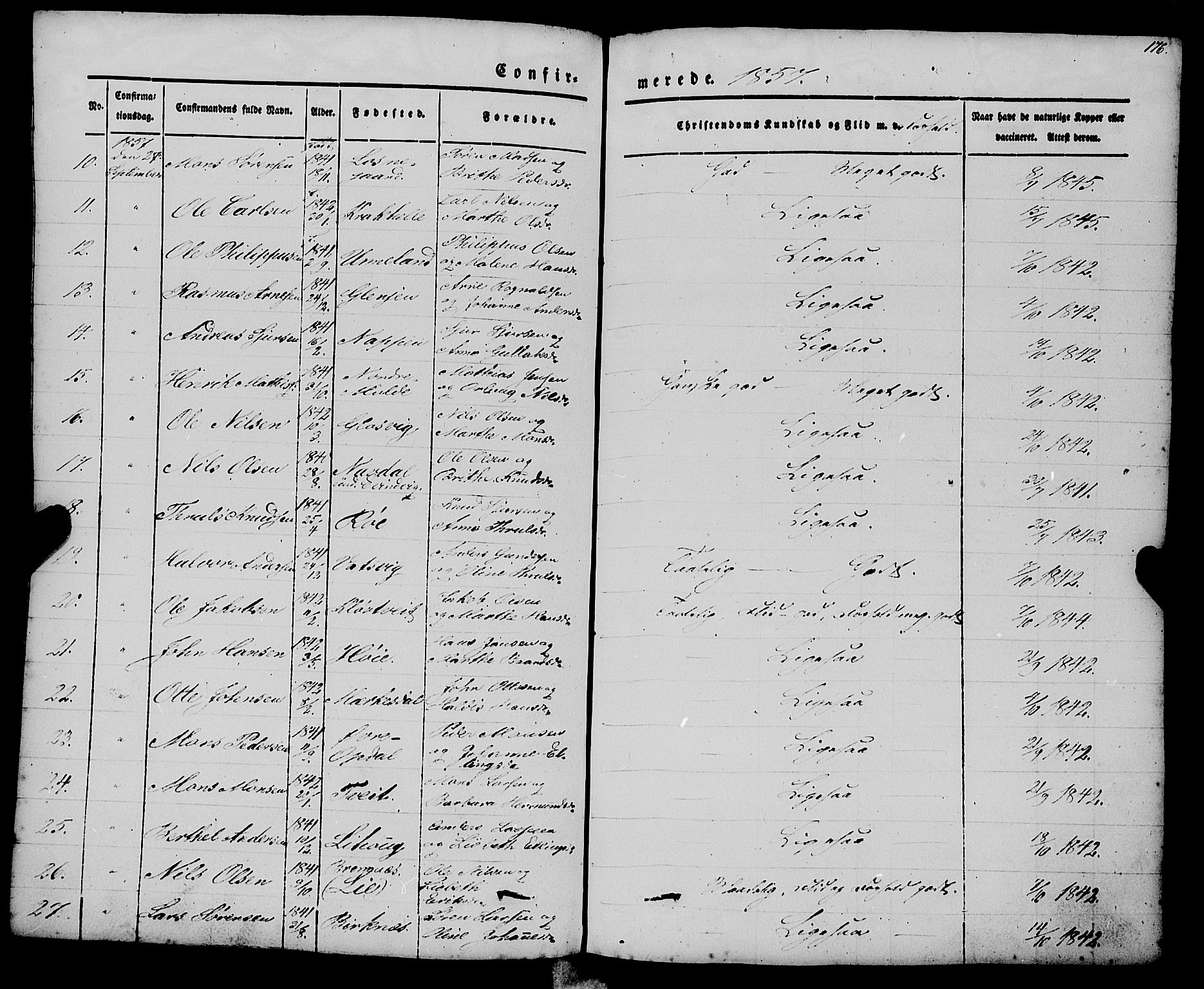 Gulen sokneprestembete, AV/SAB-A-80201/H/Haa/Haaa/L0021: Parish register (official) no. A 21, 1848-1858, p. 176