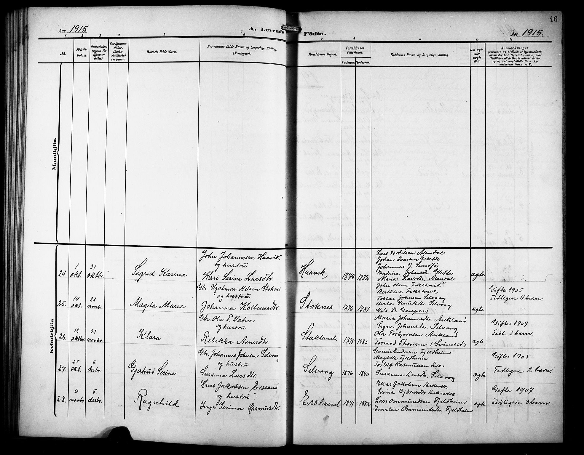 Skjold sokneprestkontor, AV/SAST-A-101847/H/Ha/Hab/L0008: Parish register (copy) no. B 8, 1906-1920, p. 46