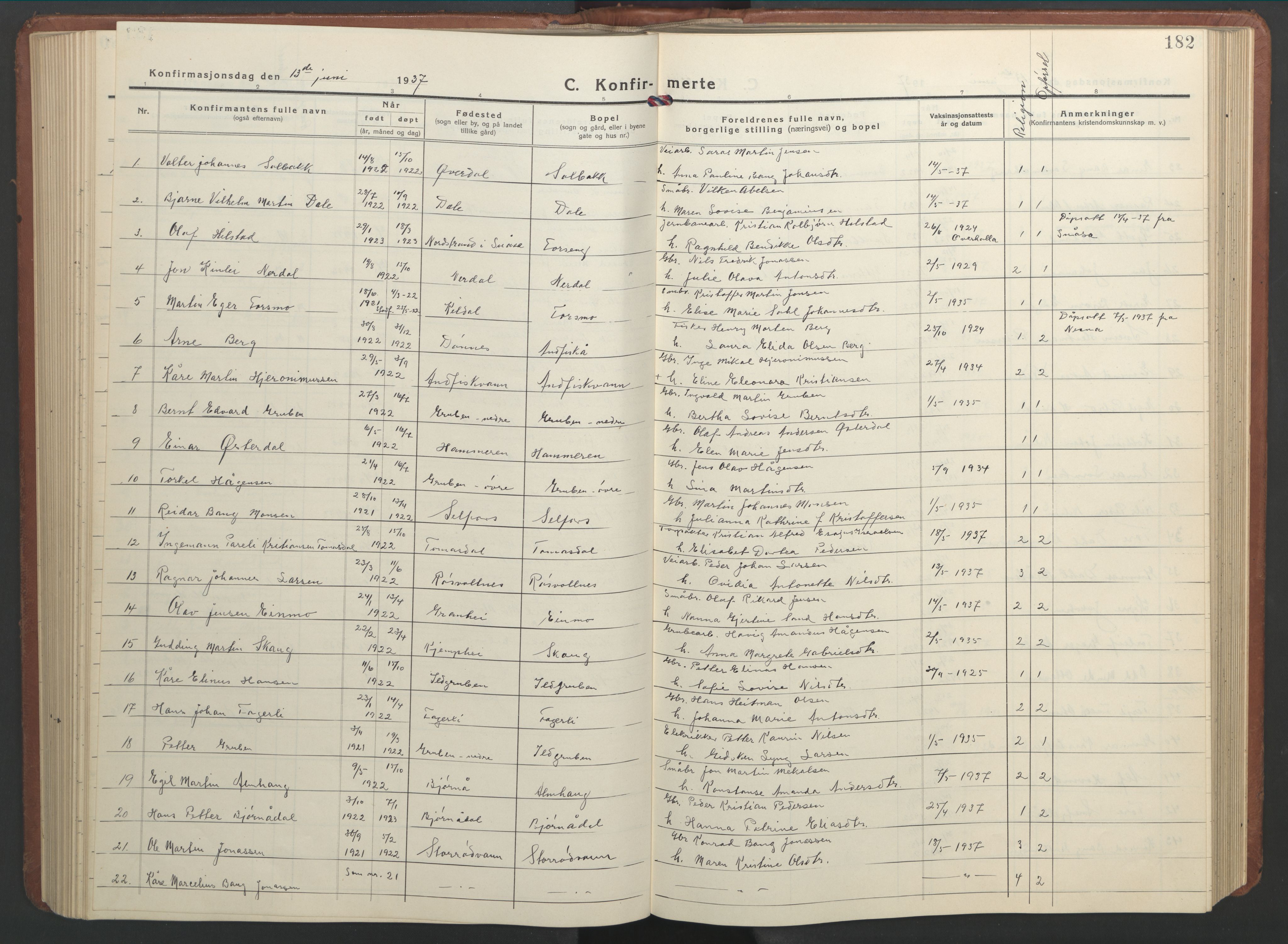Ministerialprotokoller, klokkerbøker og fødselsregistre - Nordland, SAT/A-1459/827/L0425: Parish register (copy) no. 827C14, 1931-1946, p. 182