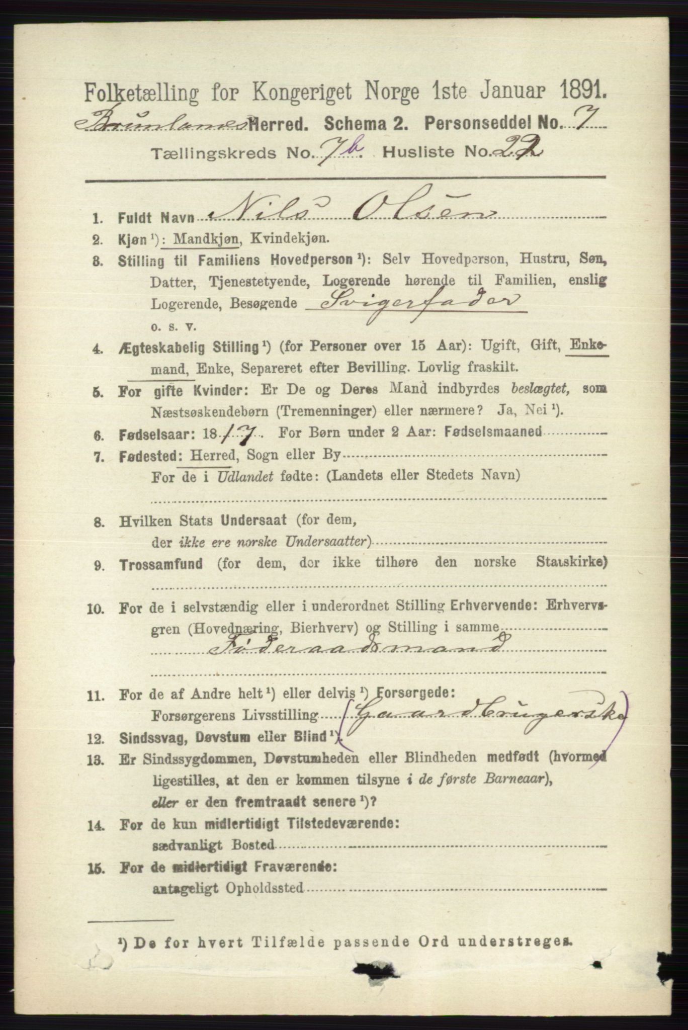 RA, 1891 census for 0726 Brunlanes, 1891, p. 3486