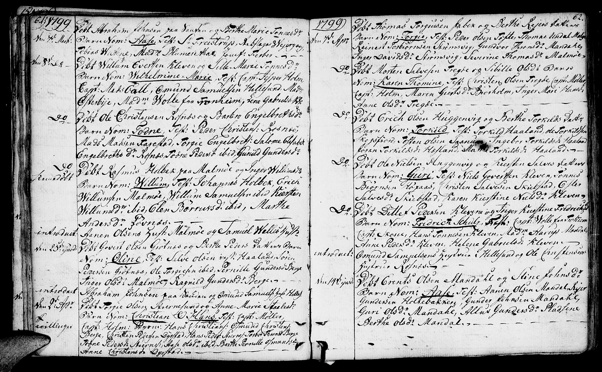 Mandal sokneprestkontor, SAK/1111-0030/F/Fa/Faa/L0008: Parish register (official) no. A 8, 1794-1817, p. 61-62
