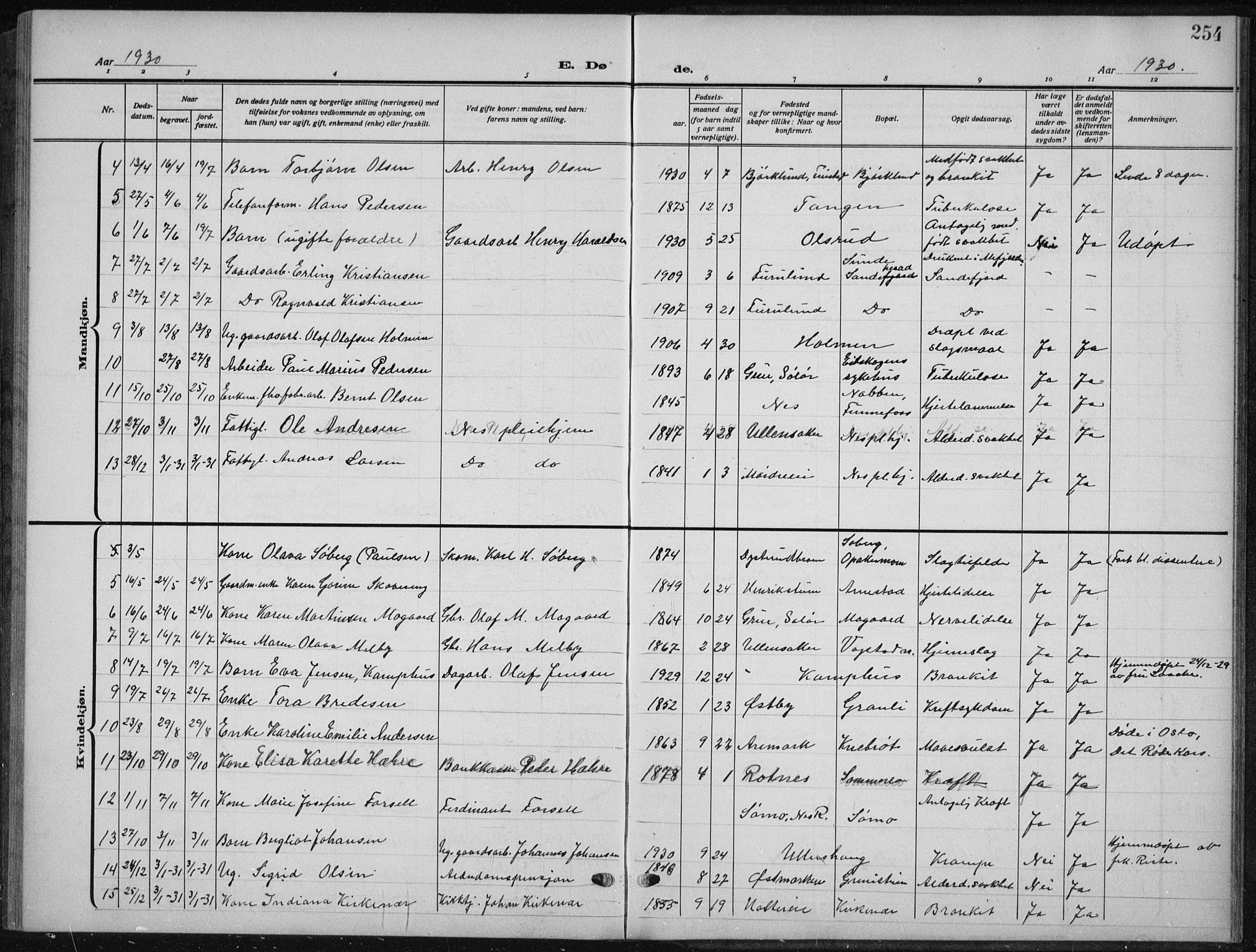 Nes prestekontor Kirkebøker, AV/SAO-A-10410/G/Ga/L0003: Parish register (copy) no. I 3, 1913-1941, p. 254