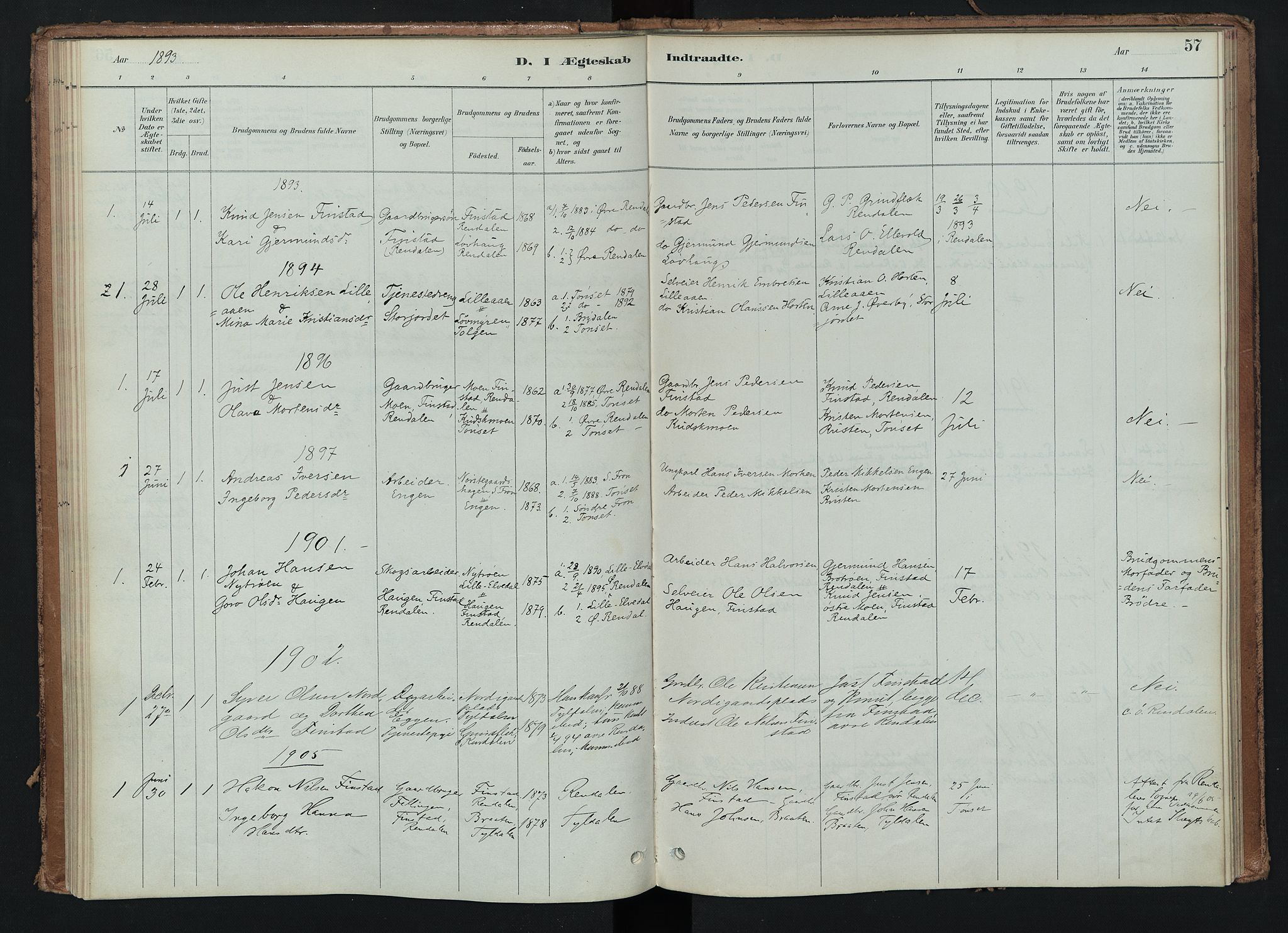 Tynset prestekontor, SAH/PREST-058/H/Ha/Haa/L0024: Parish register (official) no. 24, 1885-1916, p. 57