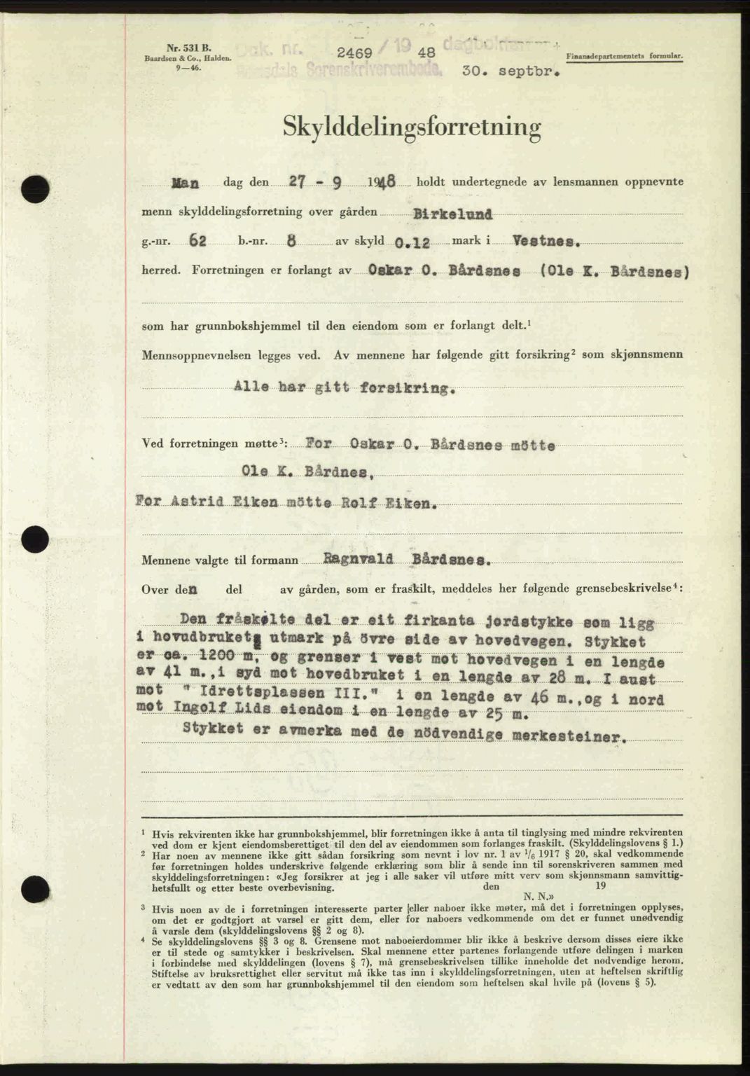 Romsdal sorenskriveri, AV/SAT-A-4149/1/2/2C: Mortgage book no. A27, 1948-1948, Diary no: : 2469/1948