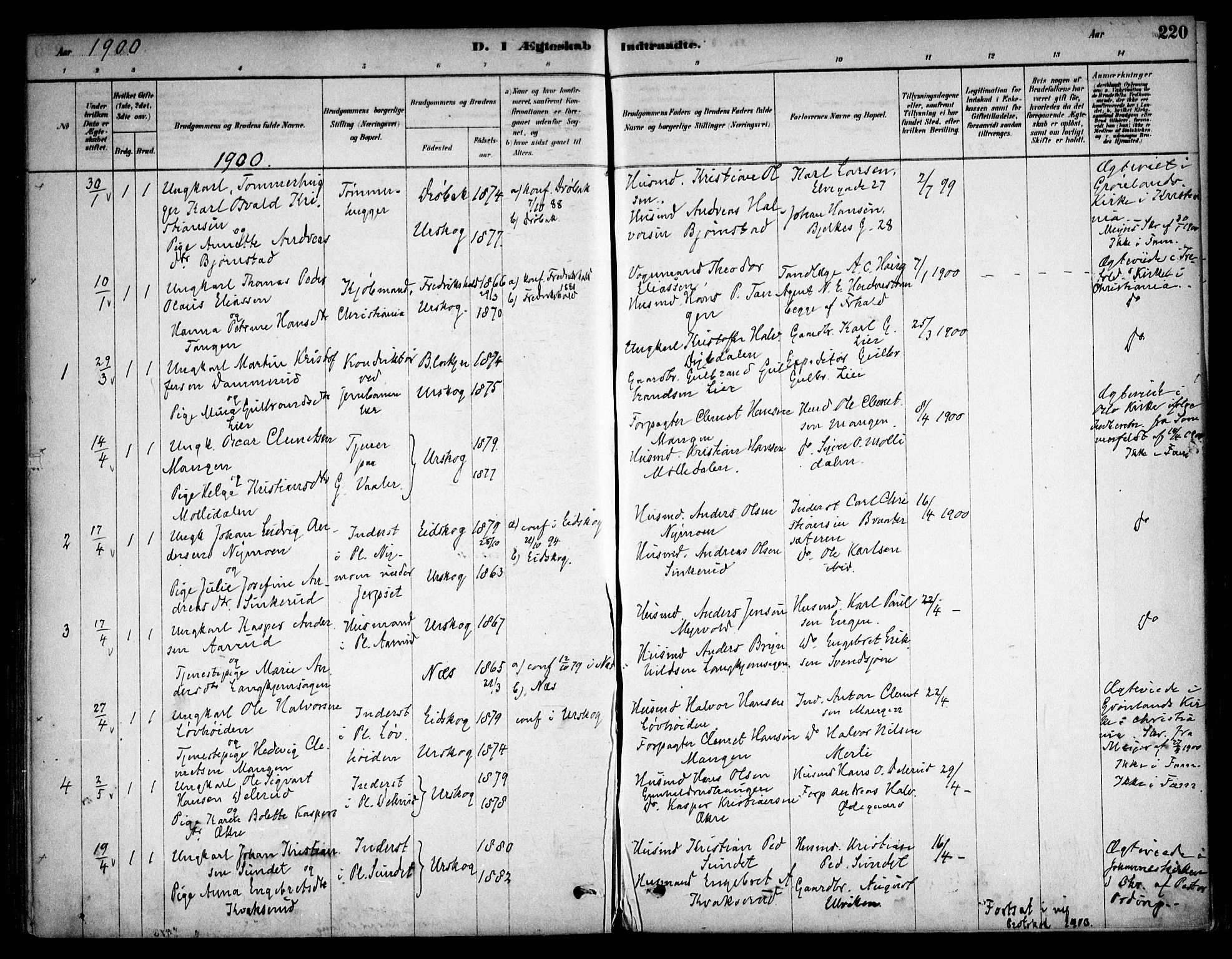 Aurskog prestekontor Kirkebøker, AV/SAO-A-10304a/F/Fa/L0008: Parish register (official) no. I 8, 1878-1937, p. 220