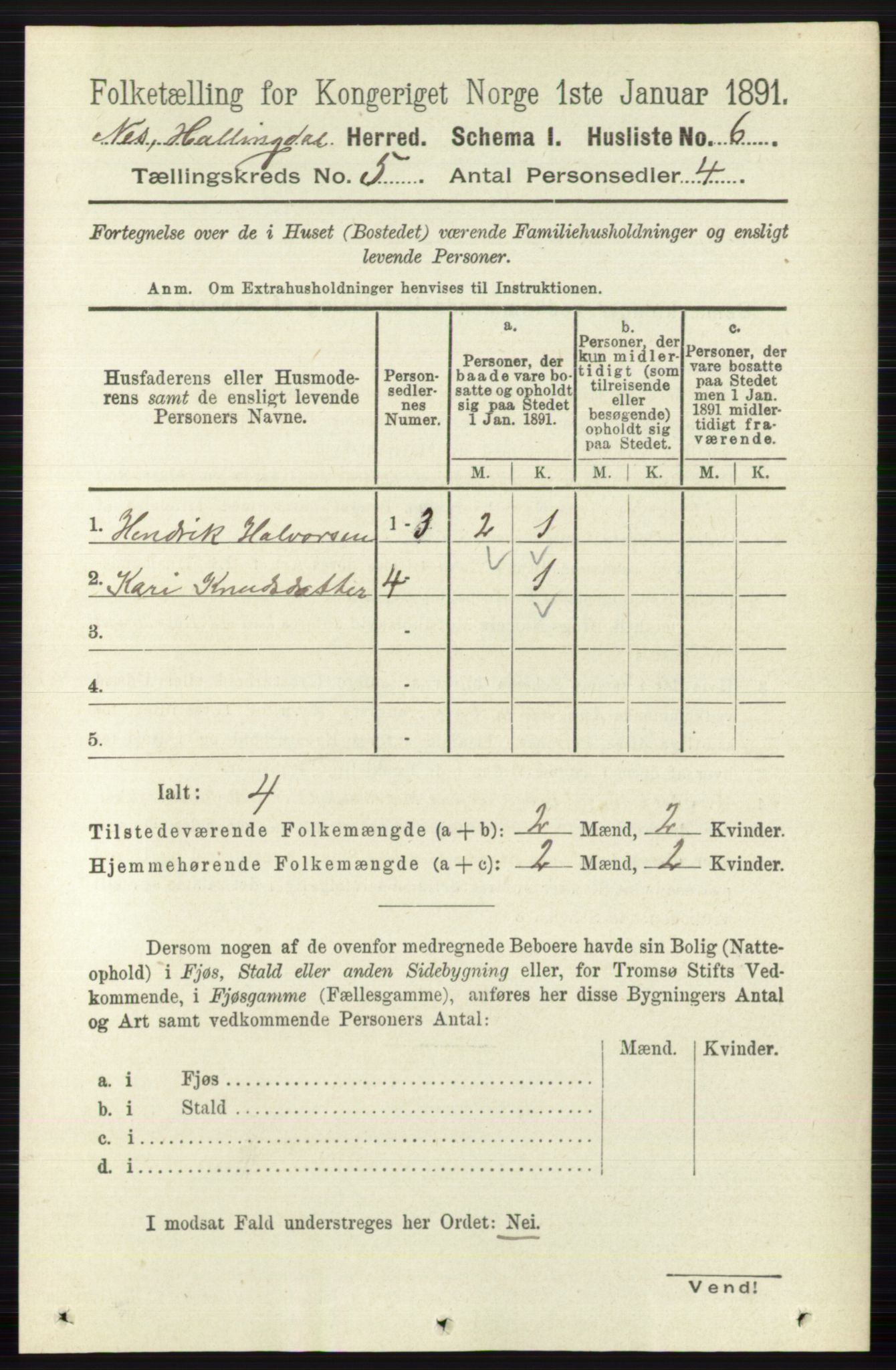 RA, 1891 census for 0616 Nes, 1891, p. 2579