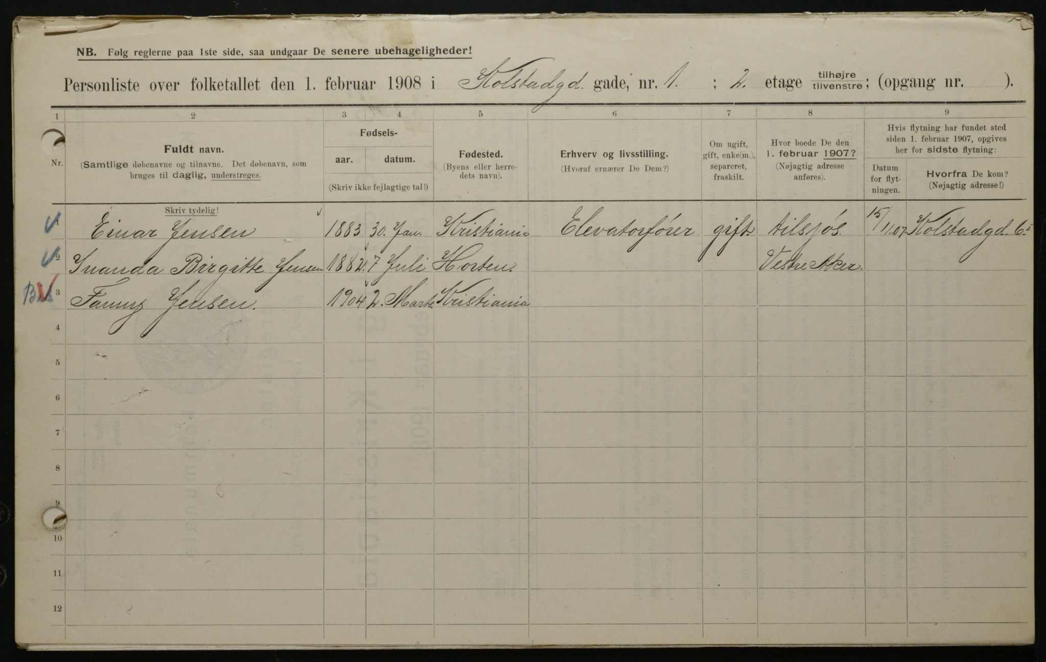 OBA, Municipal Census 1908 for Kristiania, 1908, p. 46638