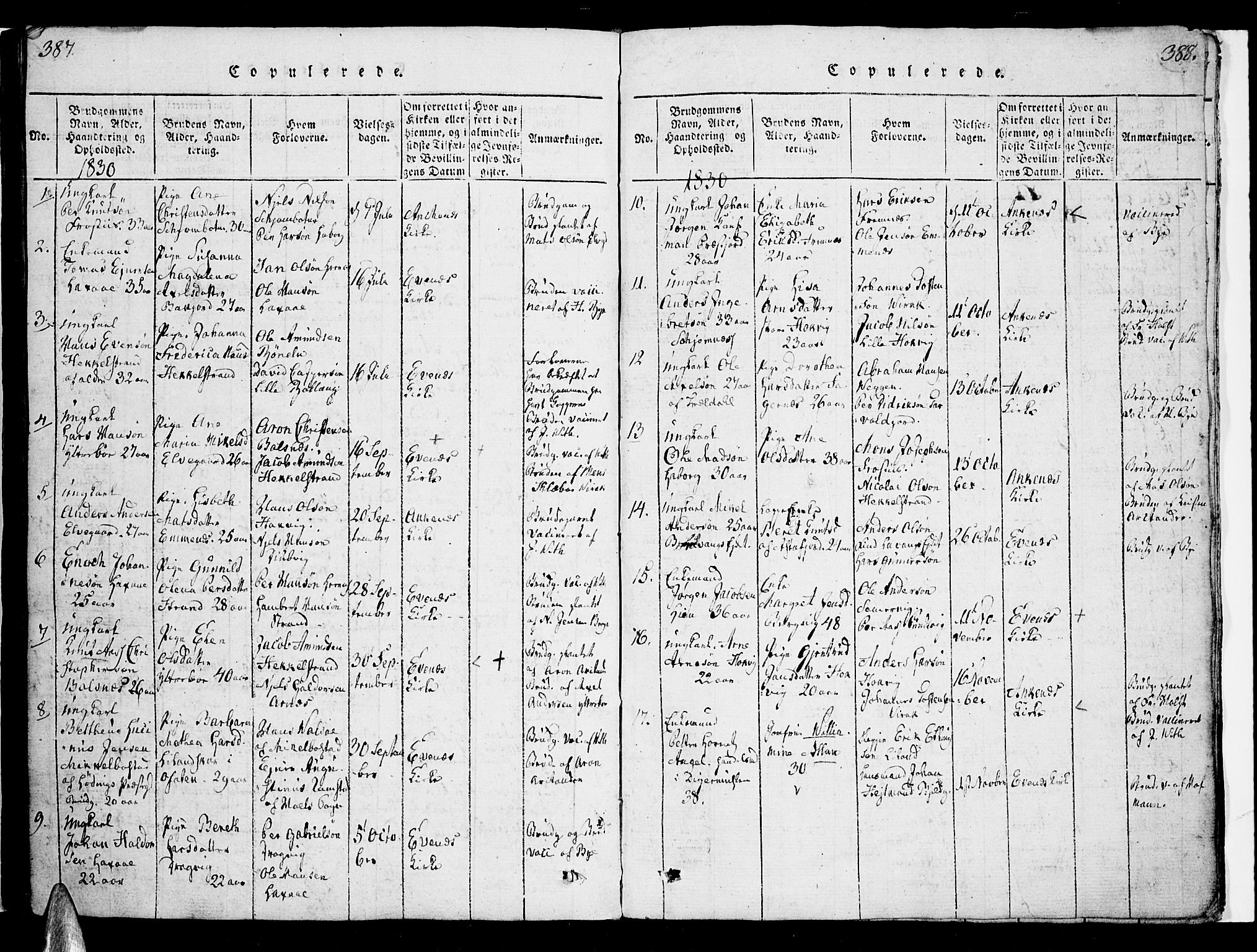 Ministerialprotokoller, klokkerbøker og fødselsregistre - Nordland, SAT/A-1459/863/L0894: Parish register (official) no. 863A06, 1821-1851, p. 387-388