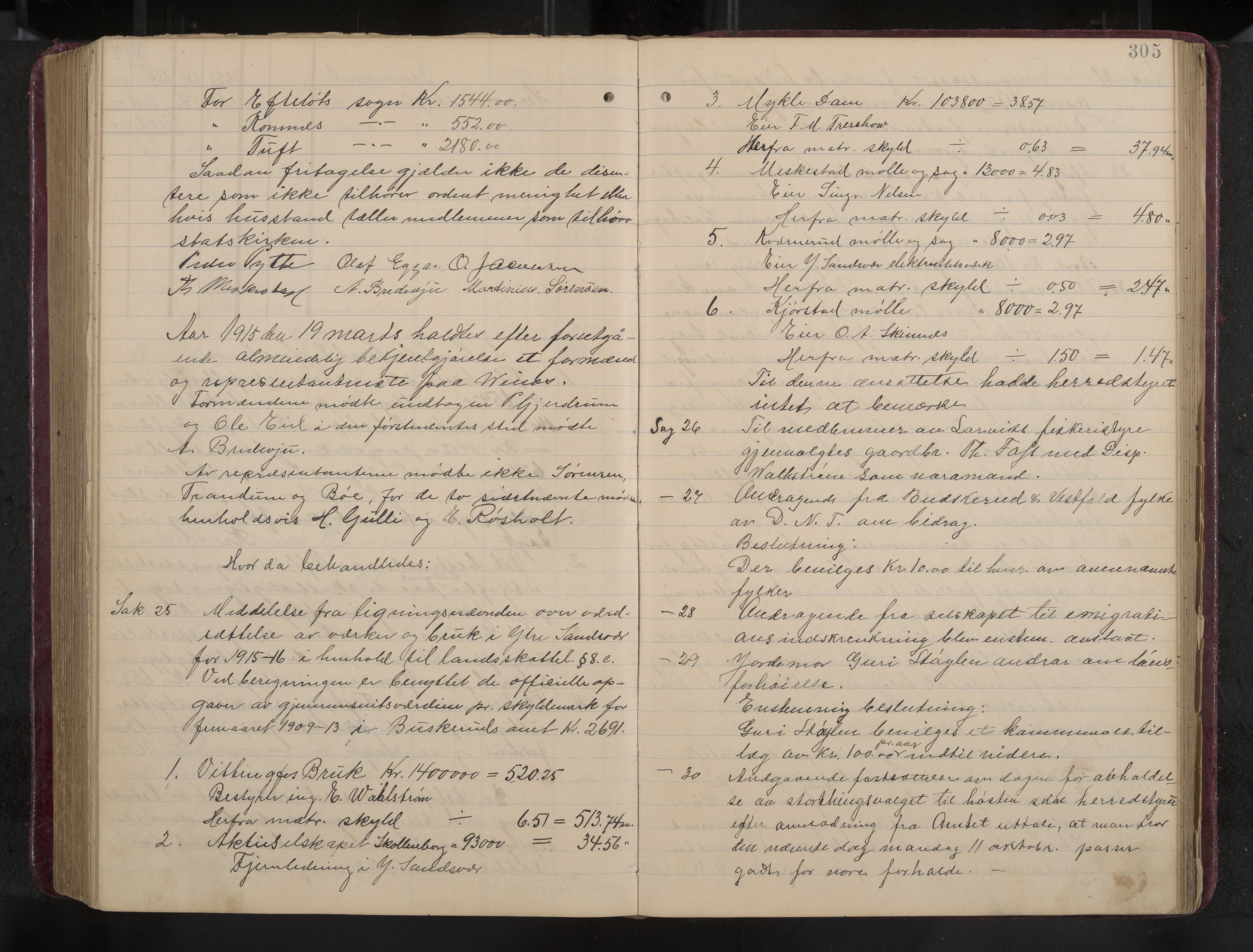 Ytre Sandsvær formannskap og sentraladministrasjon, IKAK/0629021/A/Aa/L0001: Møtebok med register, 1902-1919, p. 305