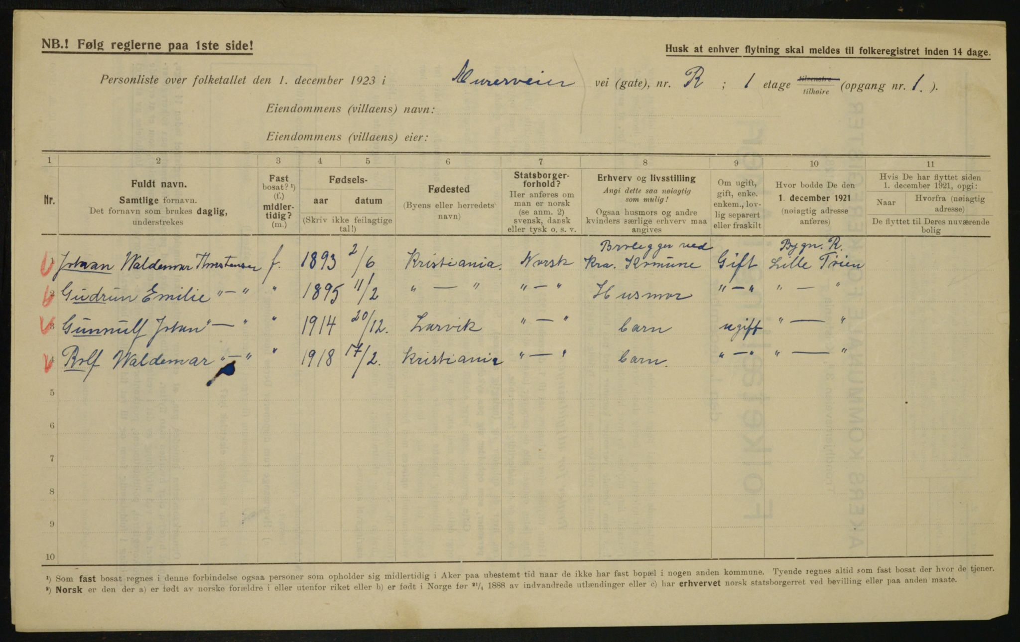 , Municipal Census 1923 for Aker, 1923, p. 26855