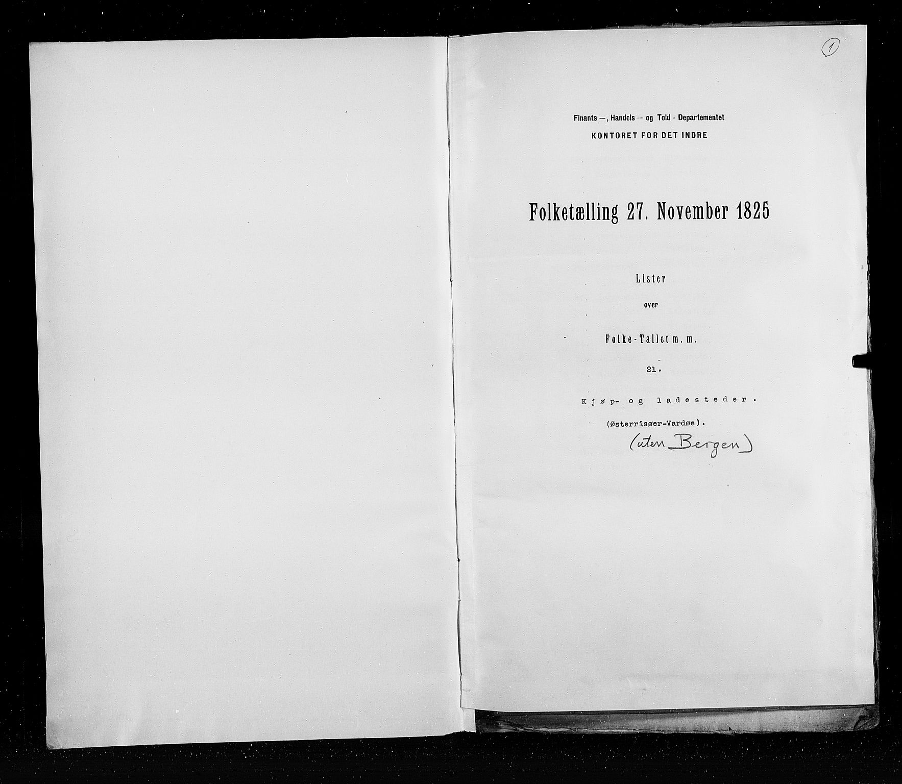 RA, Census 1825, vol. 21: Risør-Vardø, 1825, p. 1