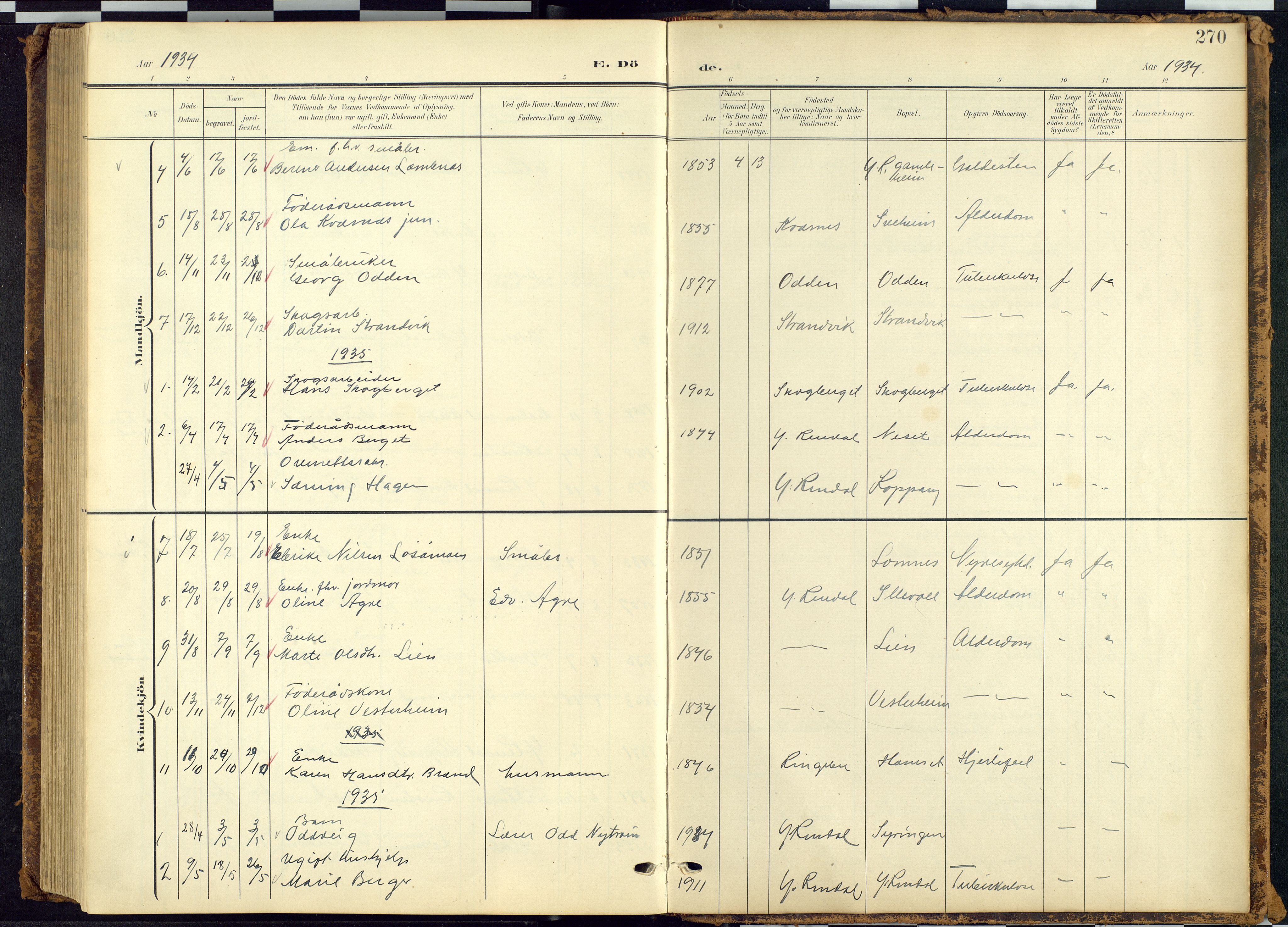 Rendalen prestekontor, SAH/PREST-054/H/Ha/Hab/L0010: Parish register (copy) no. 10, 1903-1940, p. 270