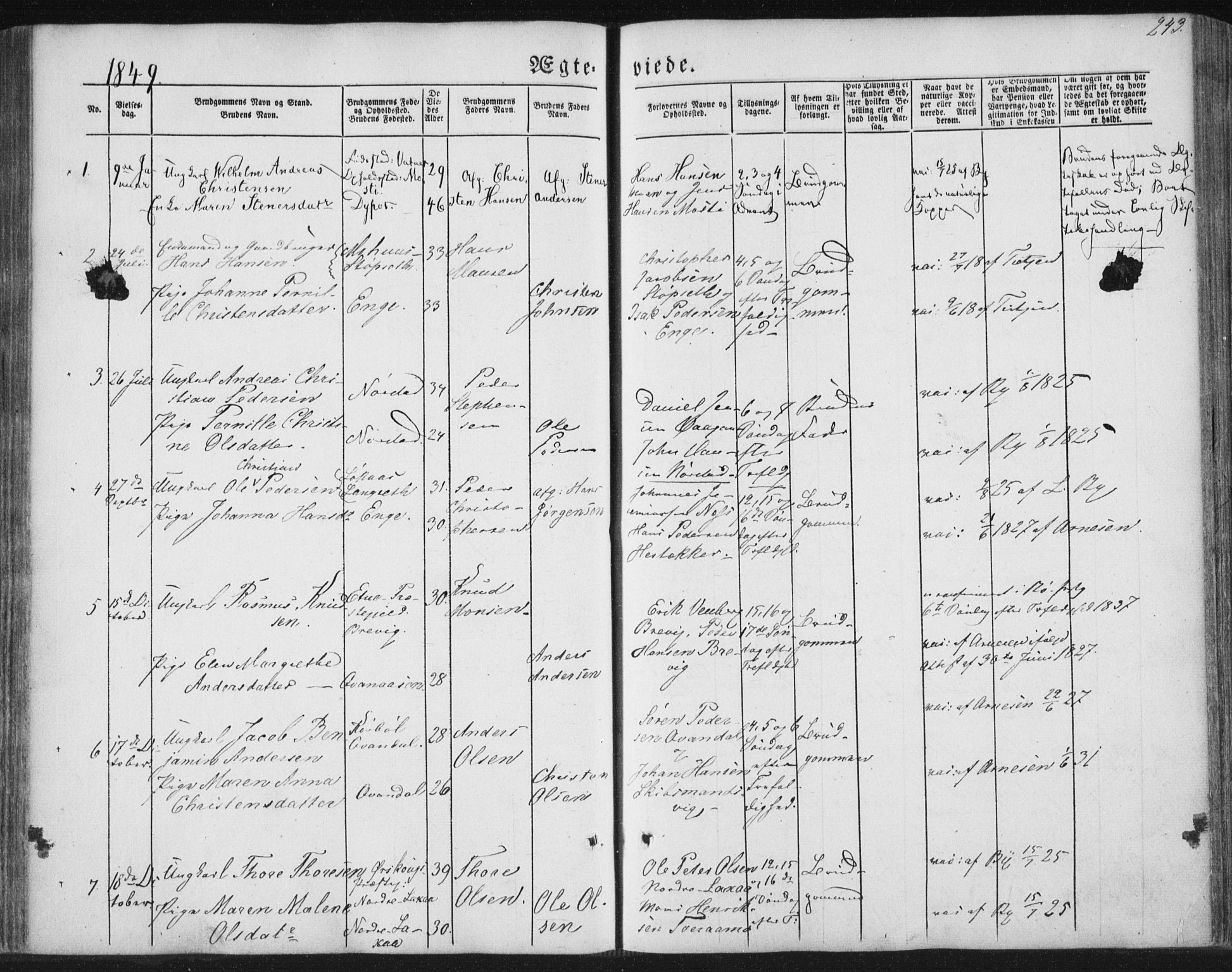 Ministerialprotokoller, klokkerbøker og fødselsregistre - Nordland, AV/SAT-A-1459/852/L0738: Parish register (official) no. 852A08, 1849-1865, p. 243