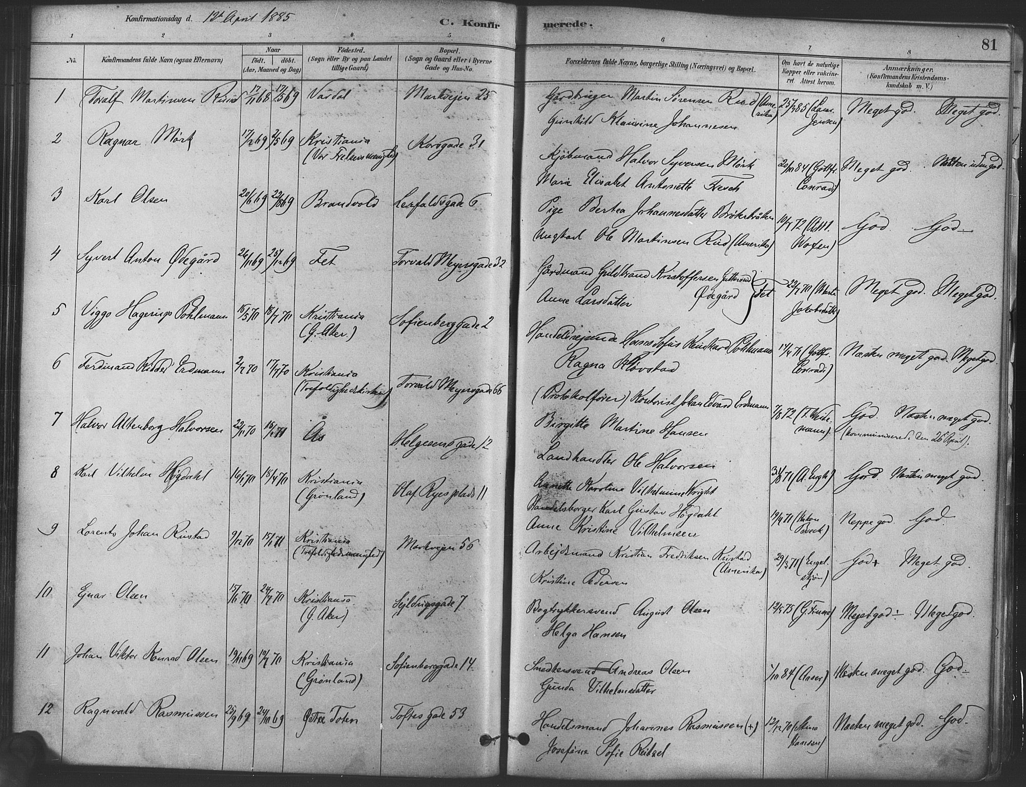 Paulus prestekontor Kirkebøker, AV/SAO-A-10871/F/Fa/L0004: Parish register (official) no. 4, 1879-1891, p. 81