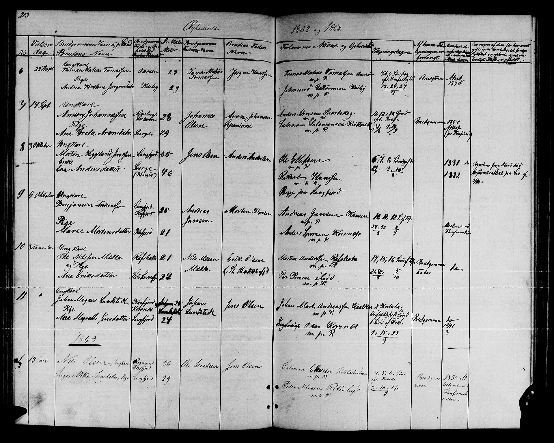 Talvik sokneprestkontor, SATØ/S-1337/H/Hb/L0001klokker: Parish register (copy) no. 1, 1847-1863, p. 203
