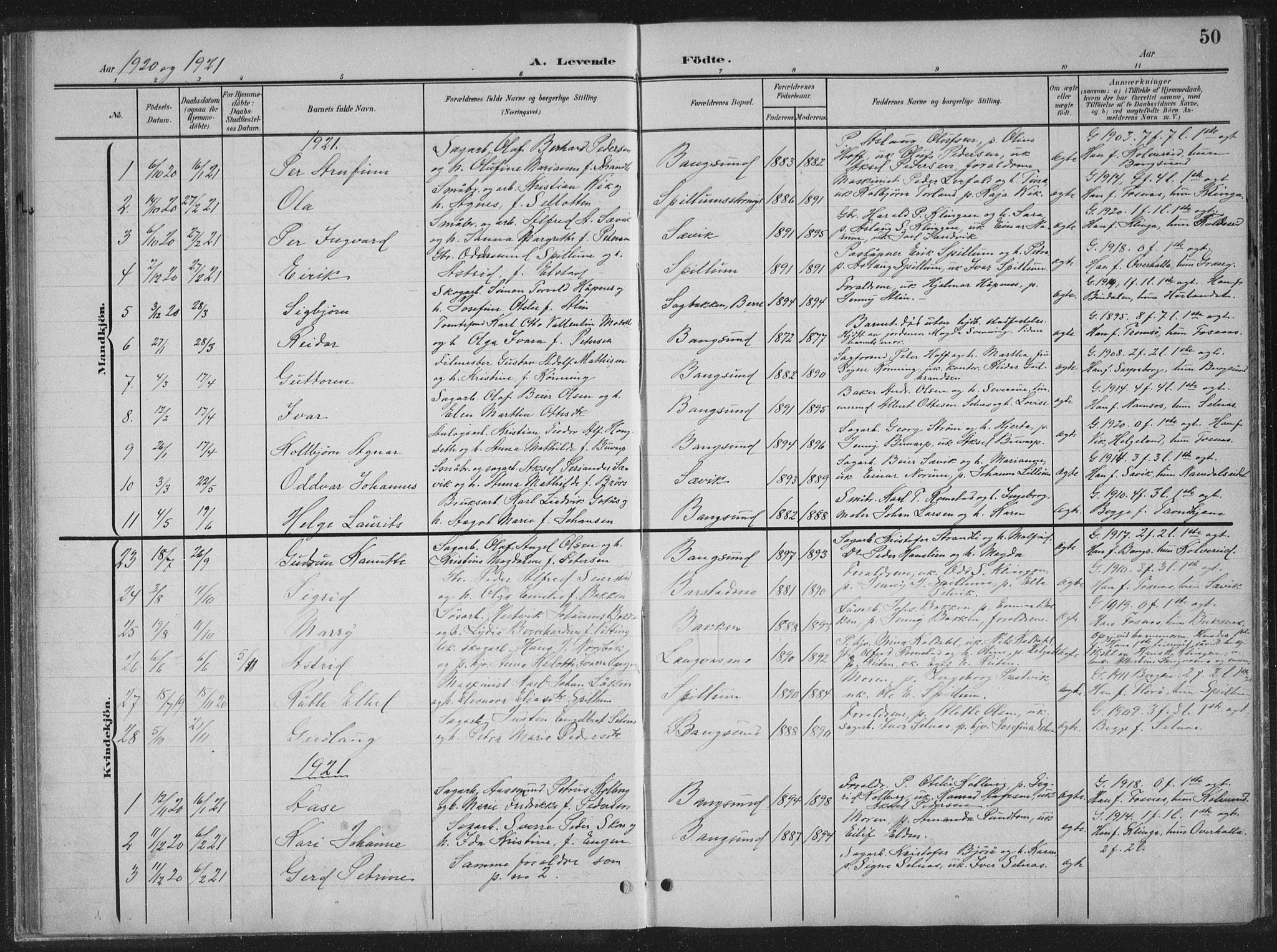 Ministerialprotokoller, klokkerbøker og fødselsregistre - Nord-Trøndelag, SAT/A-1458/770/L0591: Parish register (copy) no. 770C02, 1902-1940, p. 50