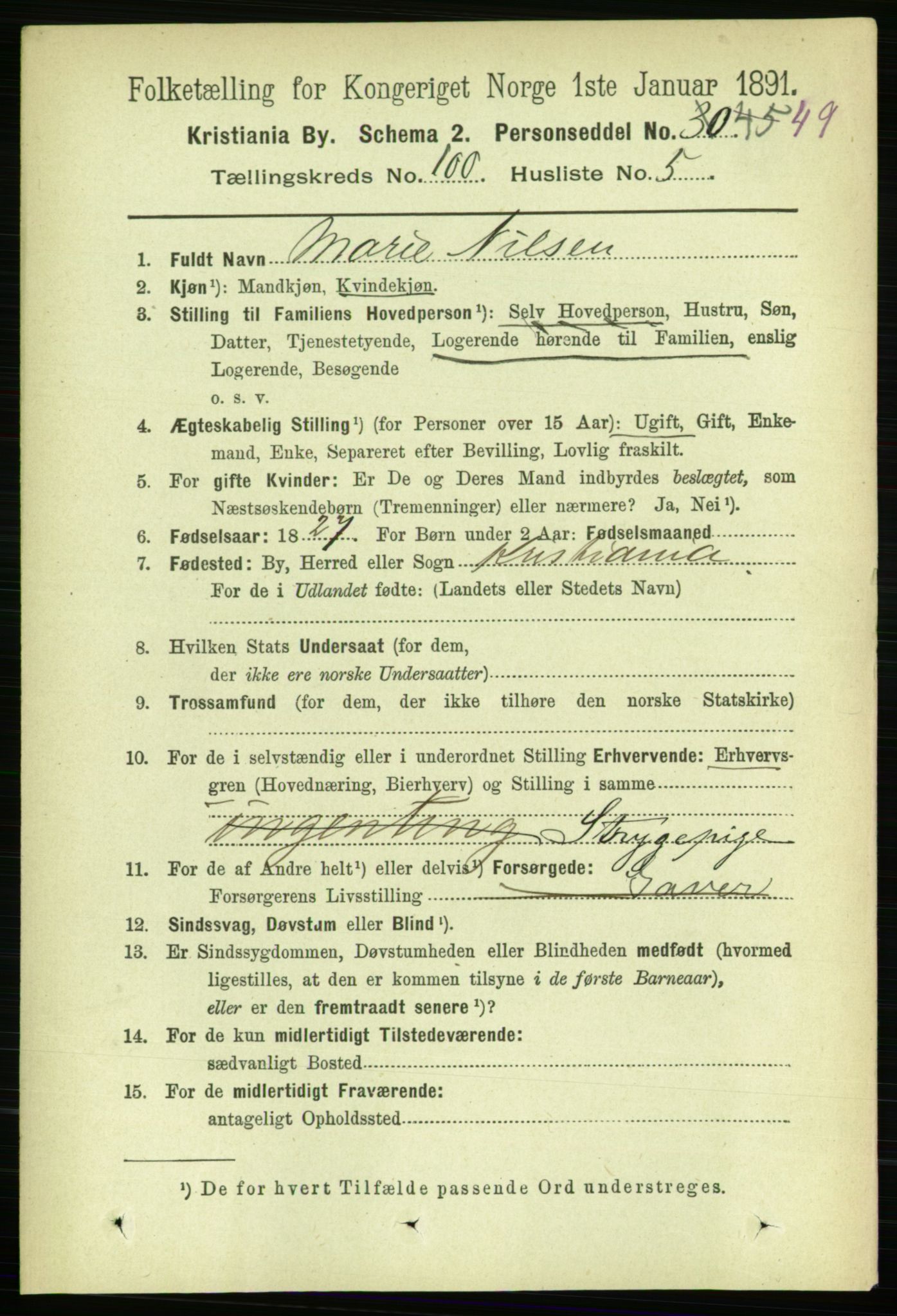 RA, 1891 census for 0301 Kristiania, 1891, p. 49386