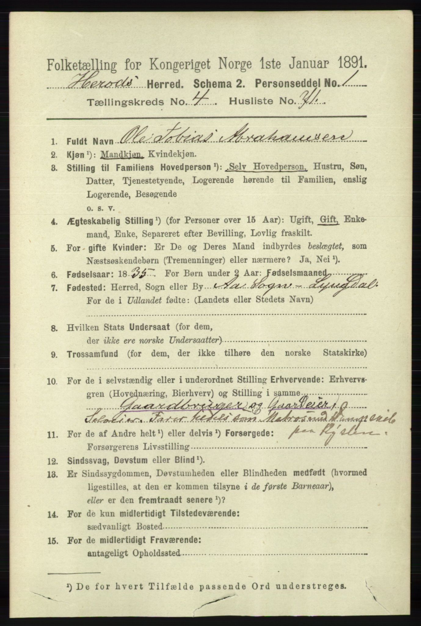 RA, 1891 census for 1039 Herad, 1891, p. 1717