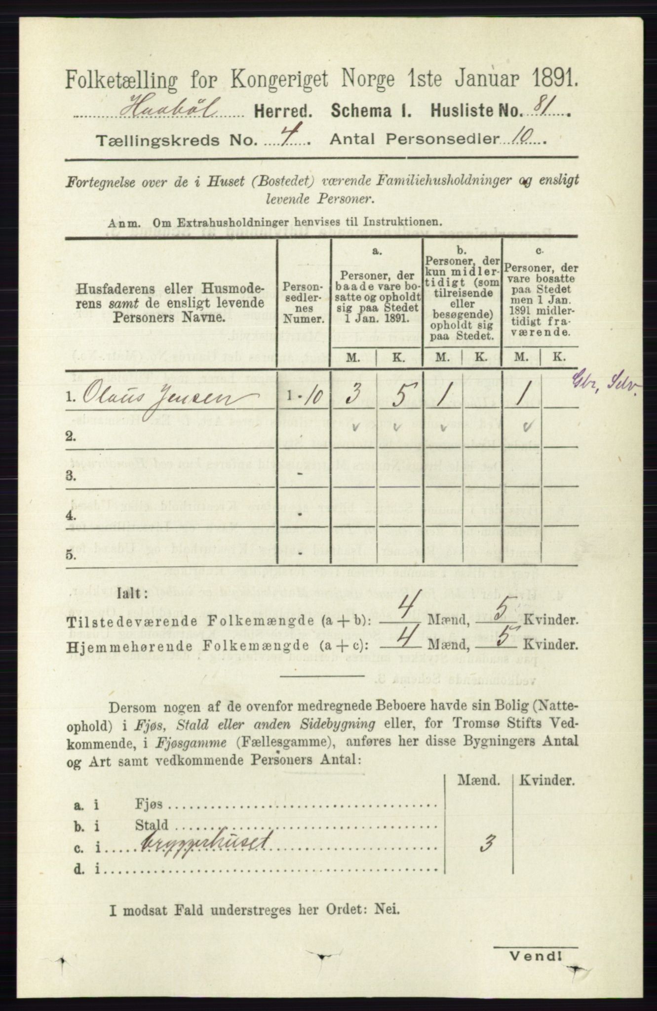 RA, 1891 census for 0138 Hobøl, 1891, p. 2410