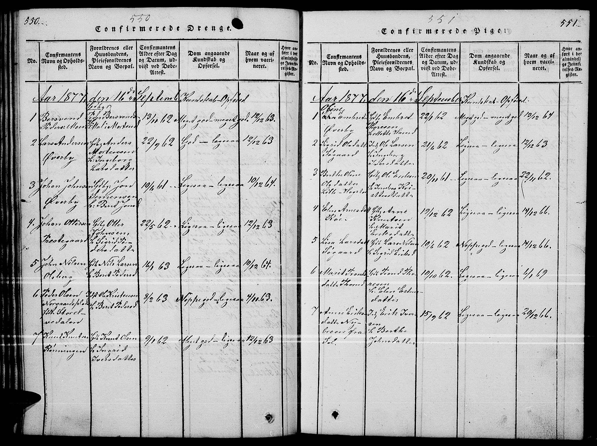 Tynset prestekontor, SAH/PREST-058/H/Ha/Hab/L0004: Parish register (copy) no. 4, 1814-1879, p. 550-551