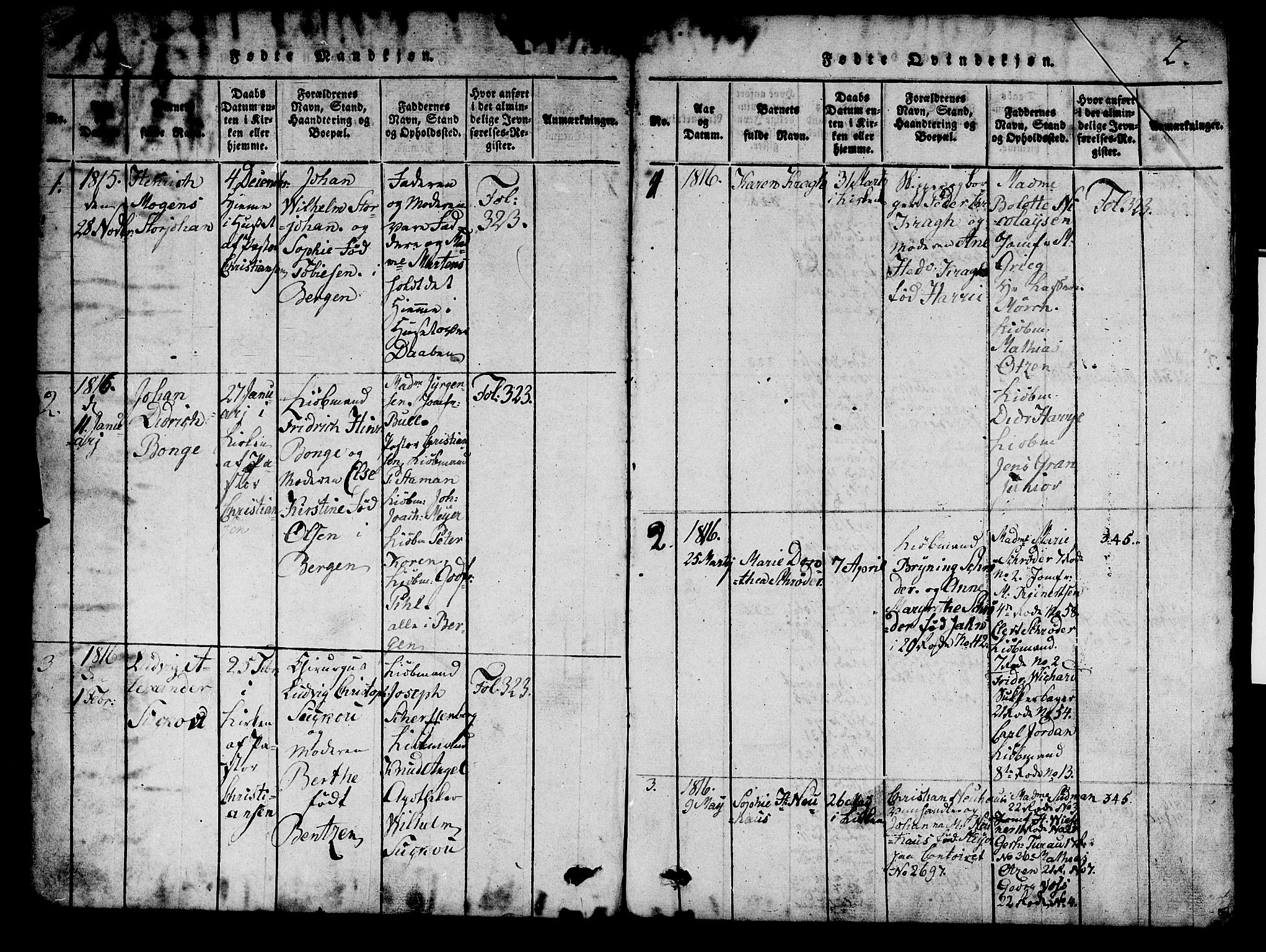 Mariakirken Sokneprestembete, SAB/A-76901/H/Hab/L0001: Parish register (copy) no. A 1, 1815-1846, p. 2