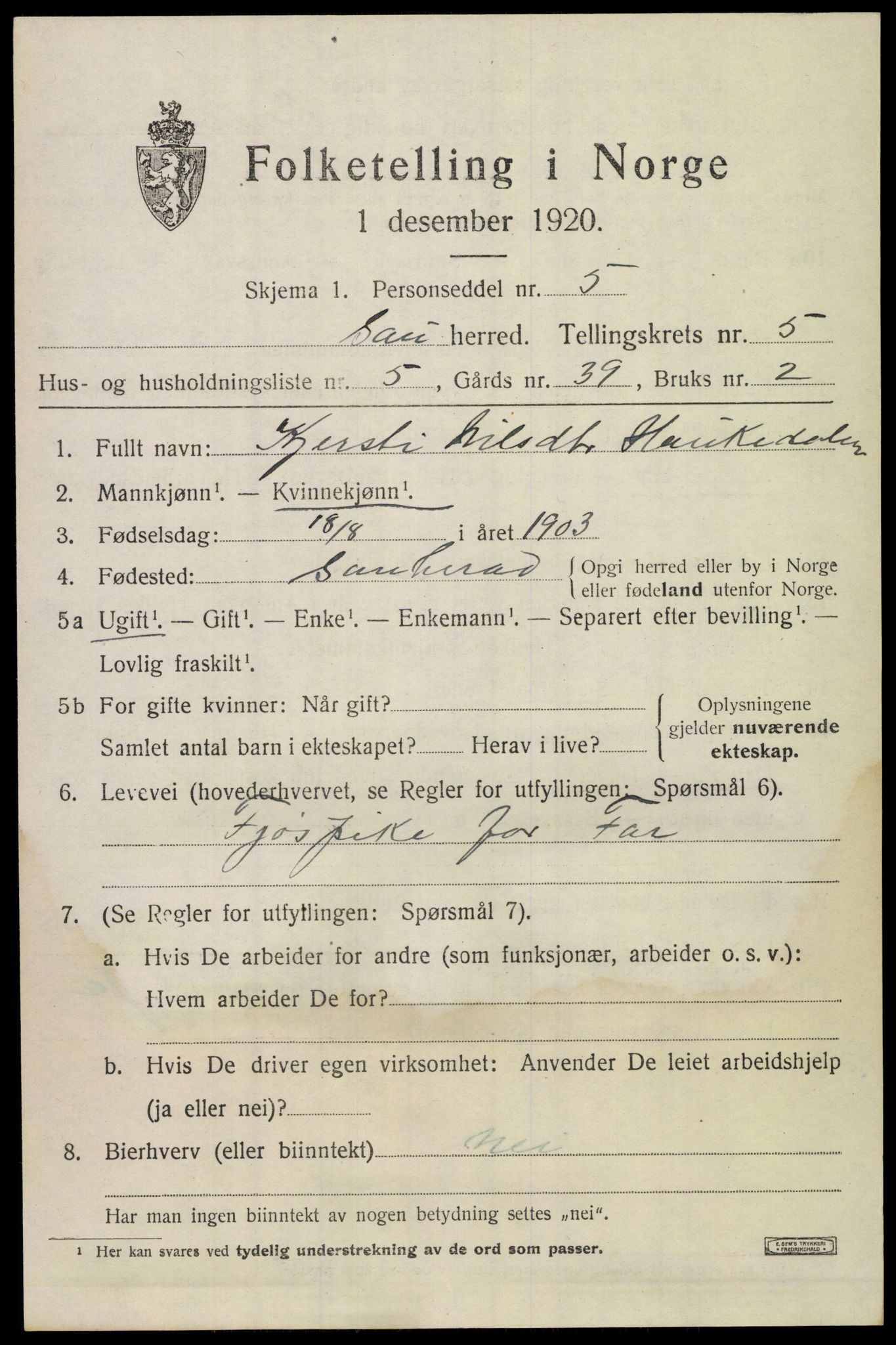 SAKO, 1920 census for Sauherad, 1920, p. 4569