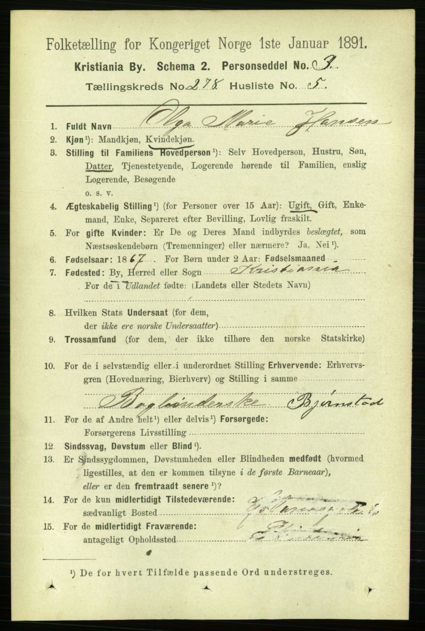 RA, 1891 census for 0301 Kristiania, 1891, p. 168888