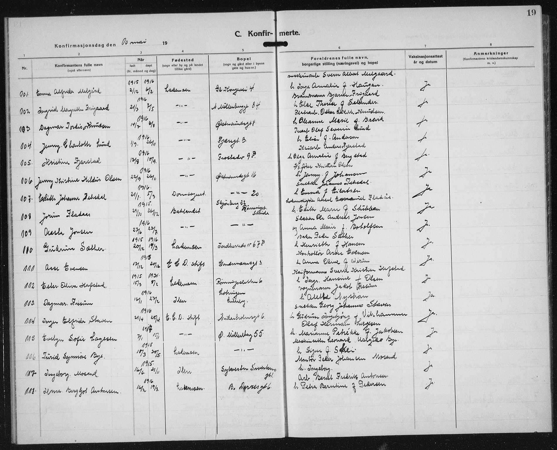 Ministerialprotokoller, klokkerbøker og fødselsregistre - Sør-Trøndelag, SAT/A-1456/605/L0262: Parish register (copy) no. 605C09, 1930-1933, p. 19