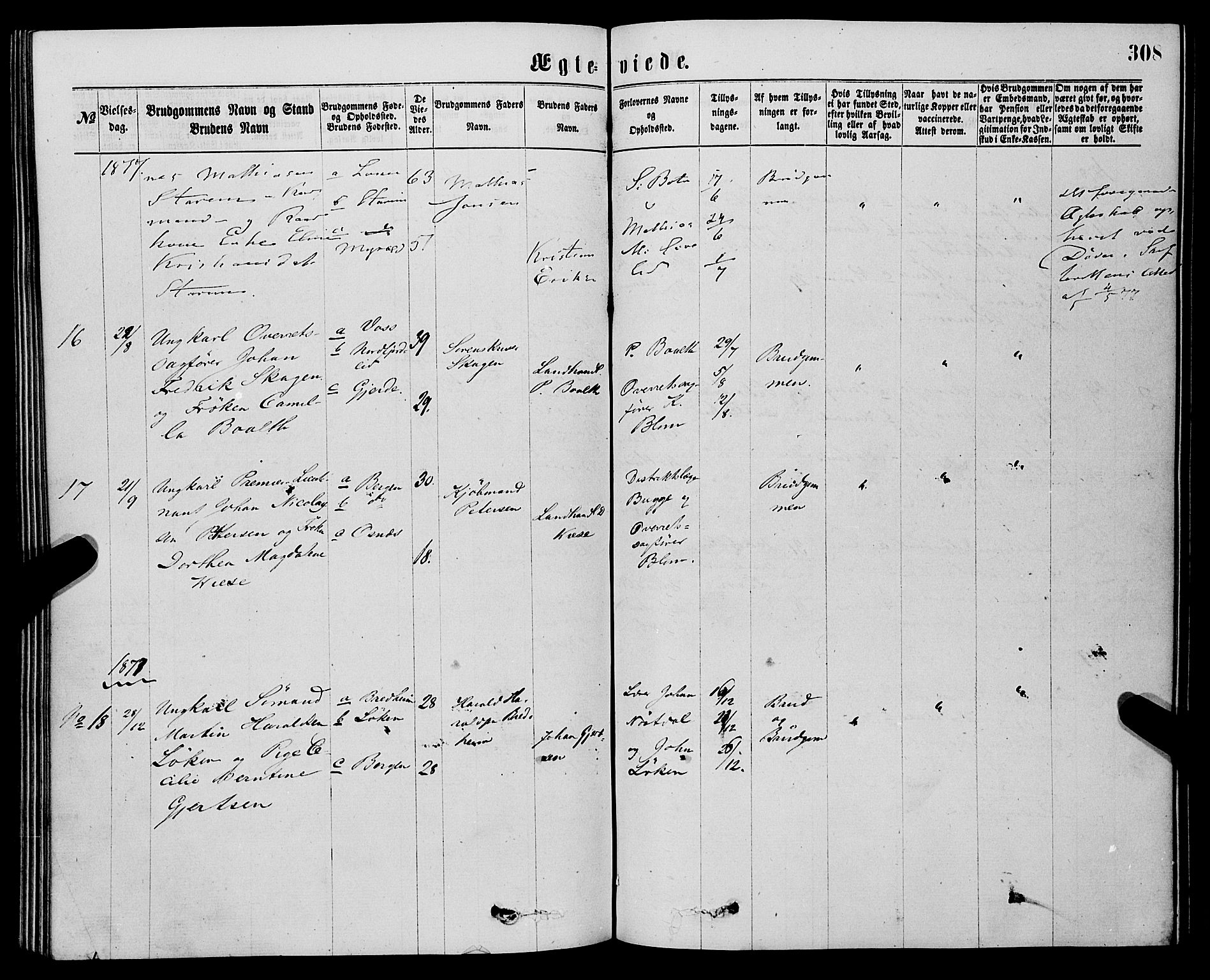 Eid sokneprestembete, AV/SAB-A-82301/H/Haa/Haaa/L0010: Parish register (official) no. A 10, 1867-1878, p. 308