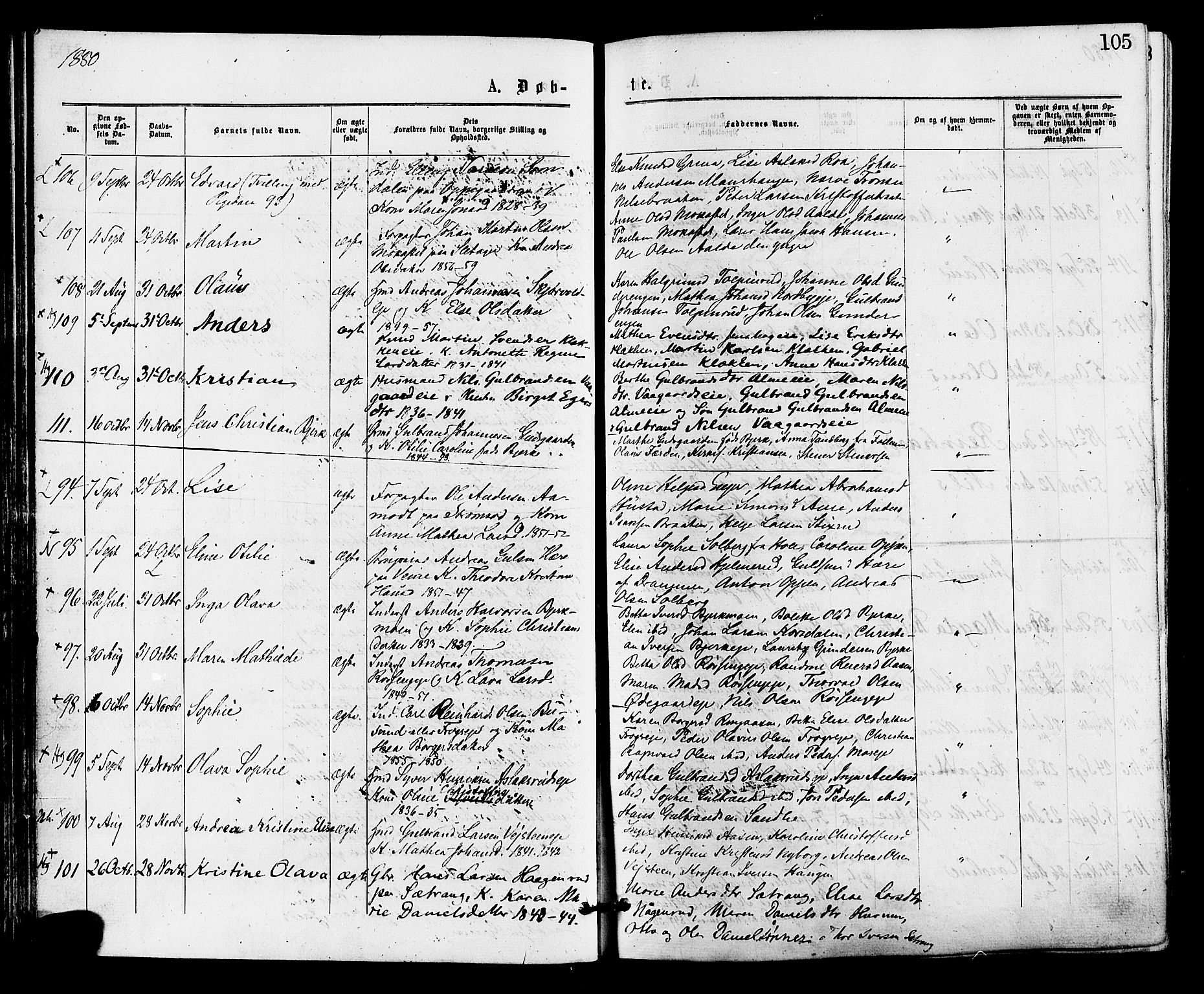 Norderhov kirkebøker, AV/SAKO-A-237/F/Fa/L0015: Parish register (official) no. 15, 1875-1884, p. 105