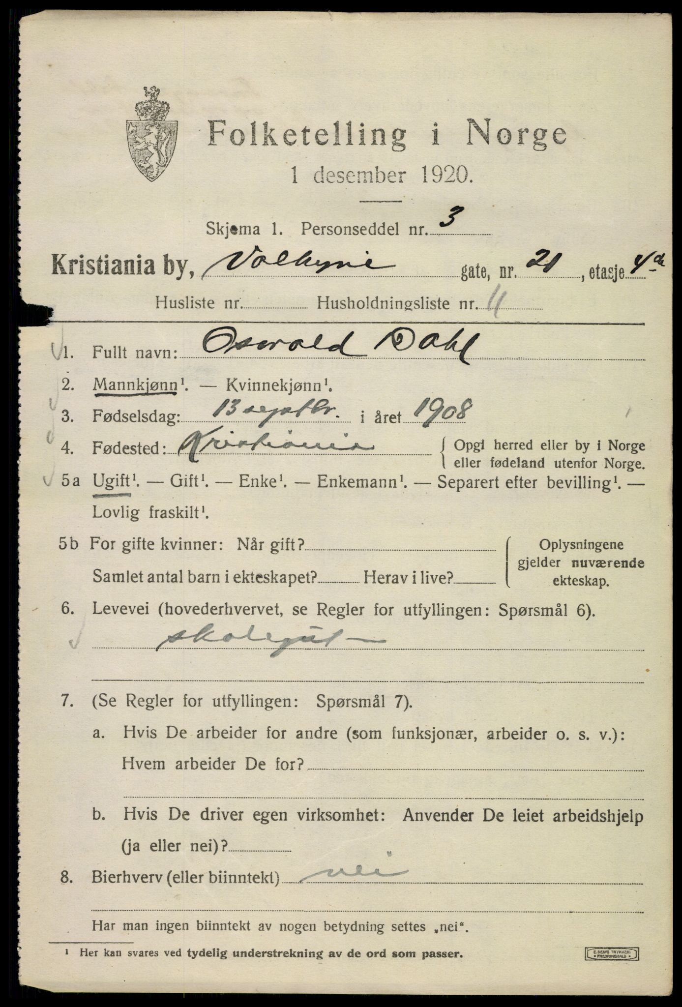 SAO, 1920 census for Kristiania, 1920, p. 628843