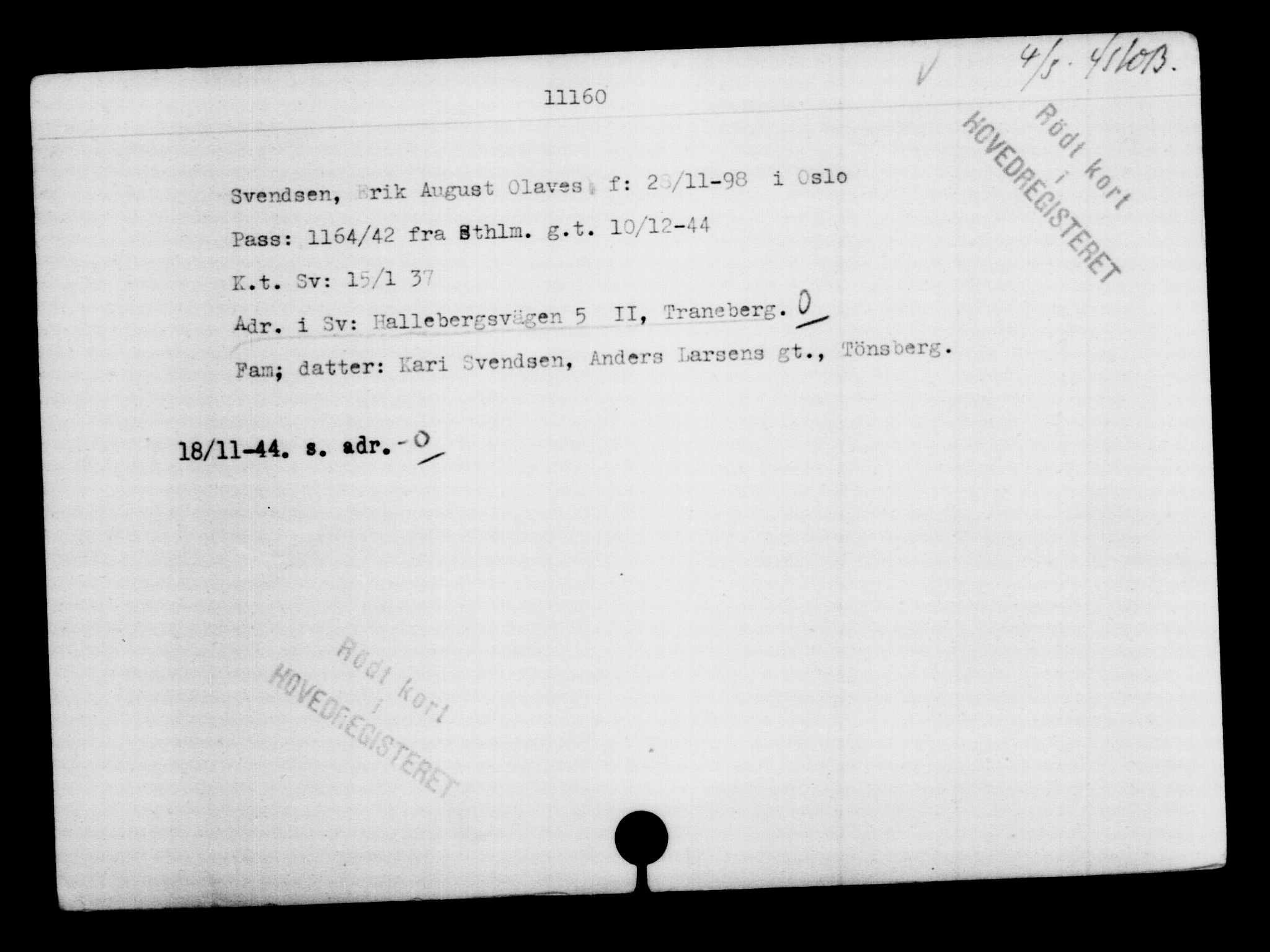 Utenriksstasjonene, Legasjonen i Stockholm, Flyktningkontoret, AV/RA-S-6753/V/Va/L0006: Kjesäterkartoteket, flyktninger med registreringsnr. 9400-12711, 1940-1945, p. 1996