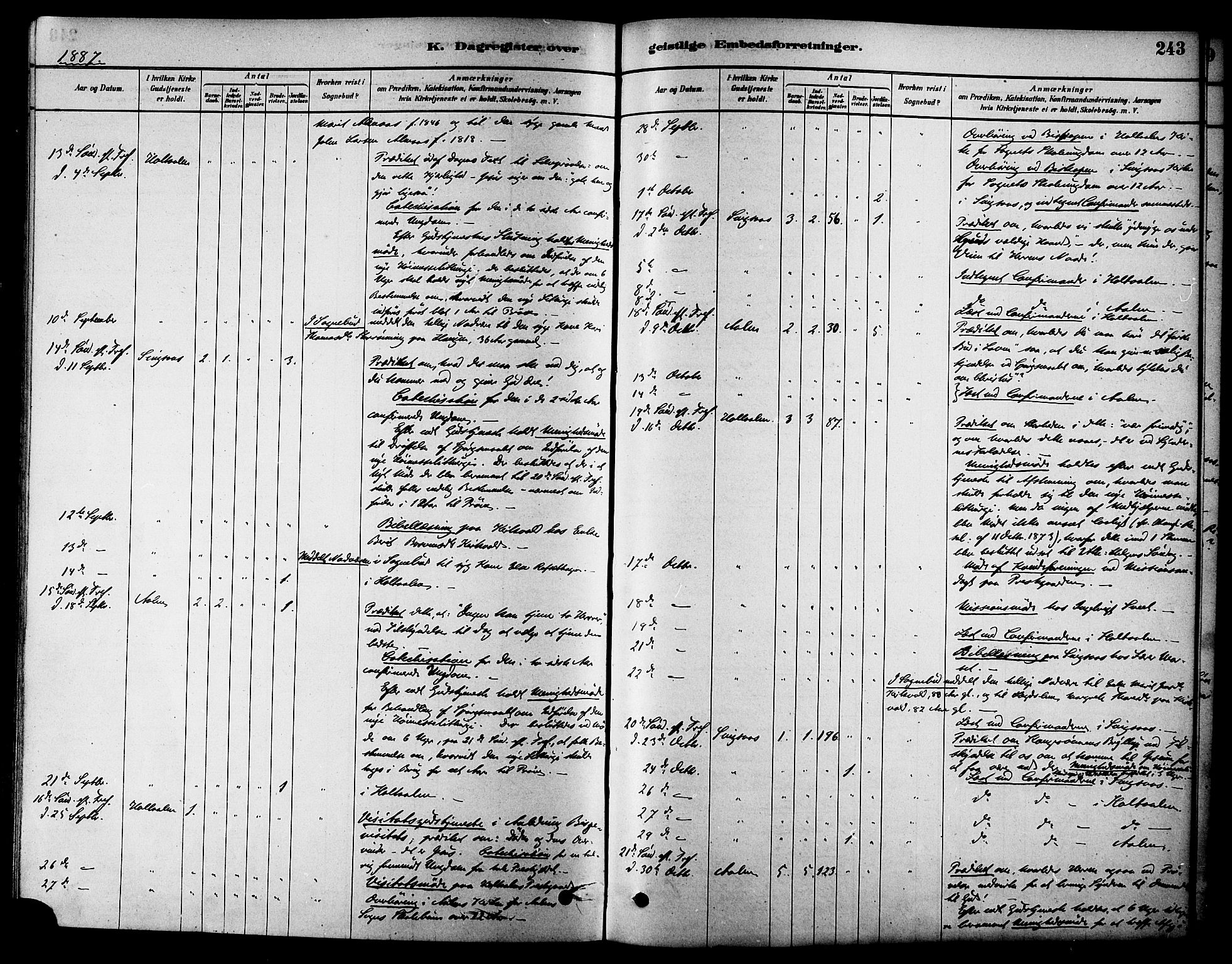 Ministerialprotokoller, klokkerbøker og fødselsregistre - Sør-Trøndelag, AV/SAT-A-1456/686/L0983: Parish register (official) no. 686A01, 1879-1890, p. 243