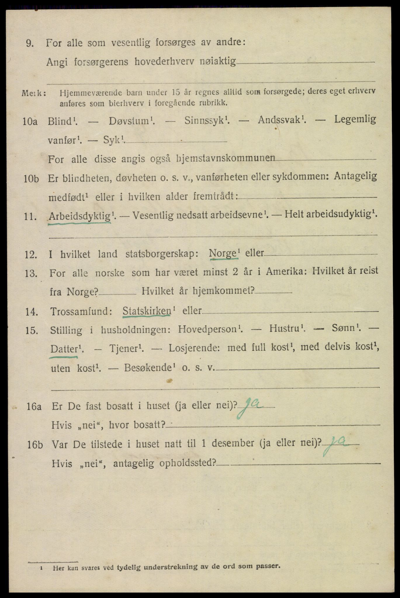 SAK, 1920 census for Bygland, 1920, p. 3088