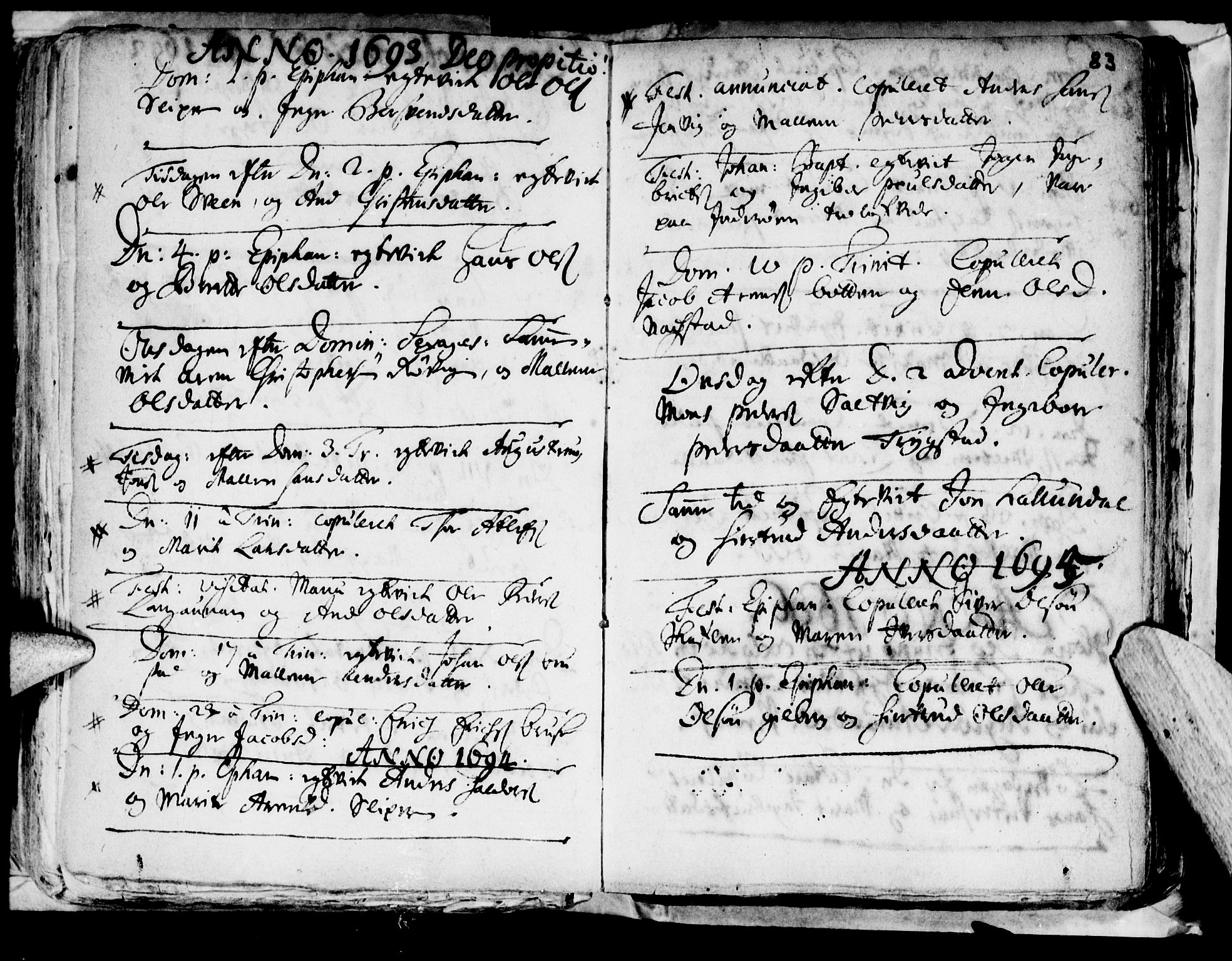 Ministerialprotokoller, klokkerbøker og fødselsregistre - Nord-Trøndelag, SAT/A-1458/722/L0214: Parish register (official) no. 722A01, 1692-1718, p. 83