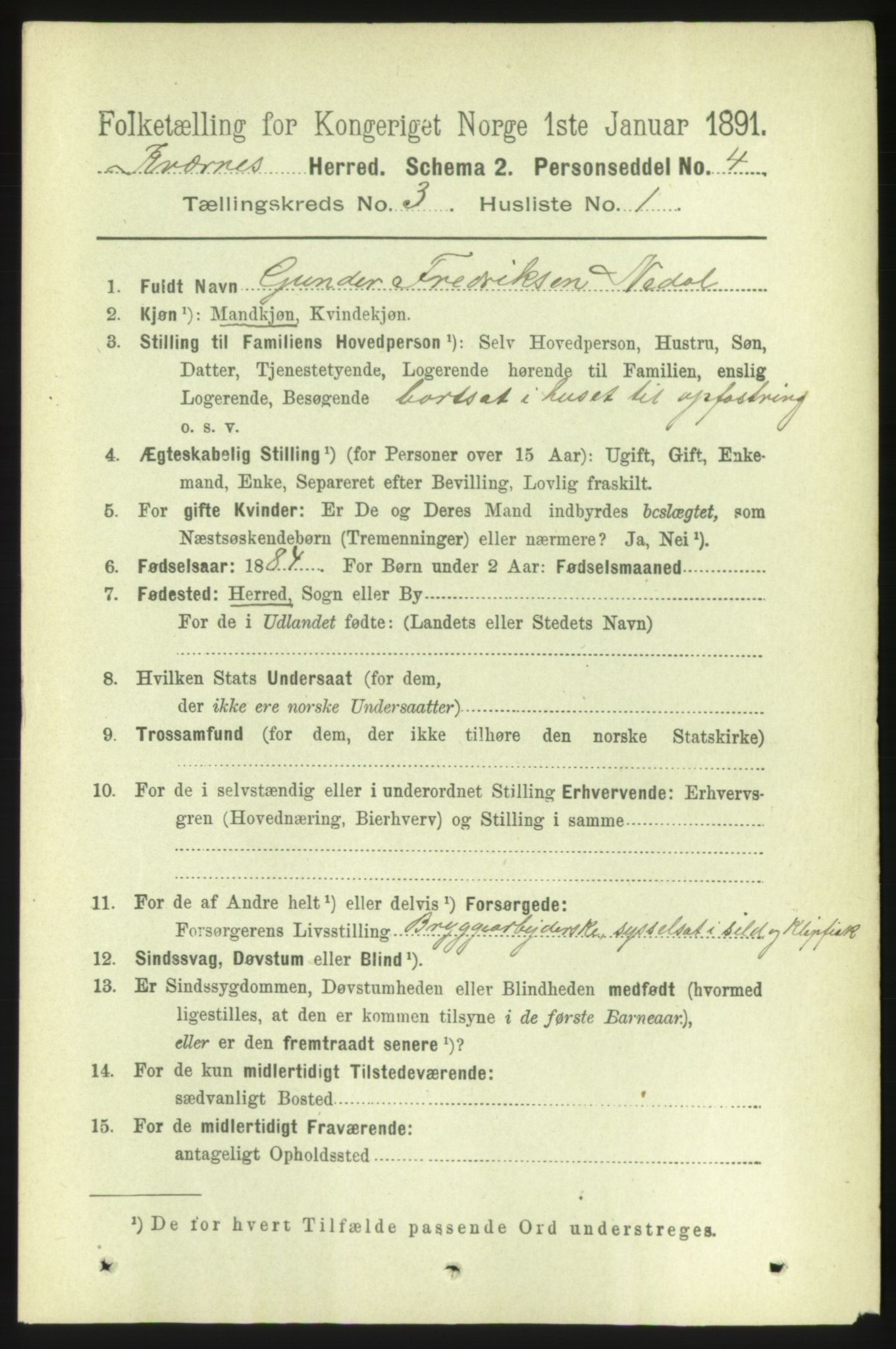 RA, 1891 census for 1553 Kvernes, 1891, p. 1038