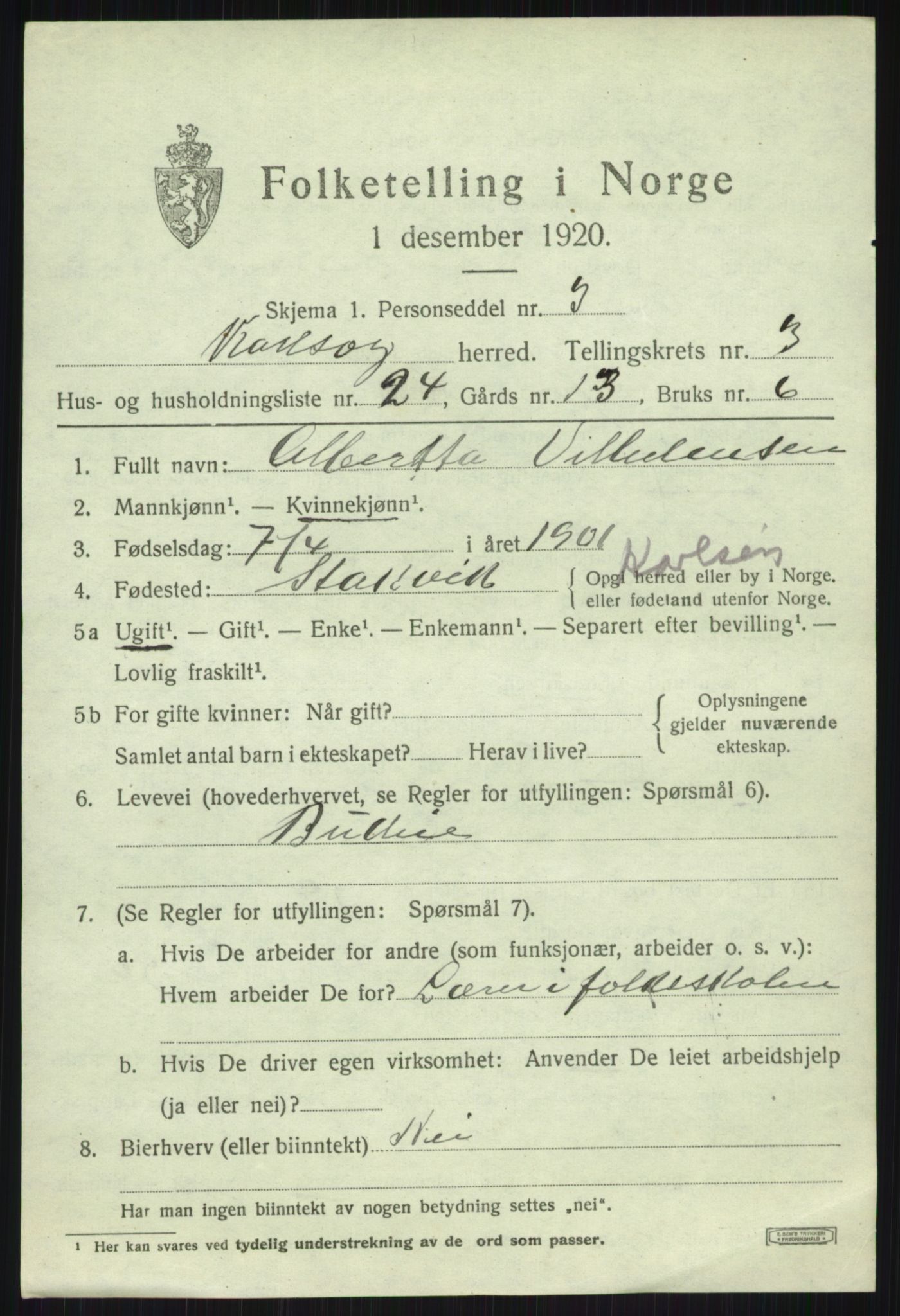 SATØ, 1920 census for Karlsøy, 1920, p. 2018