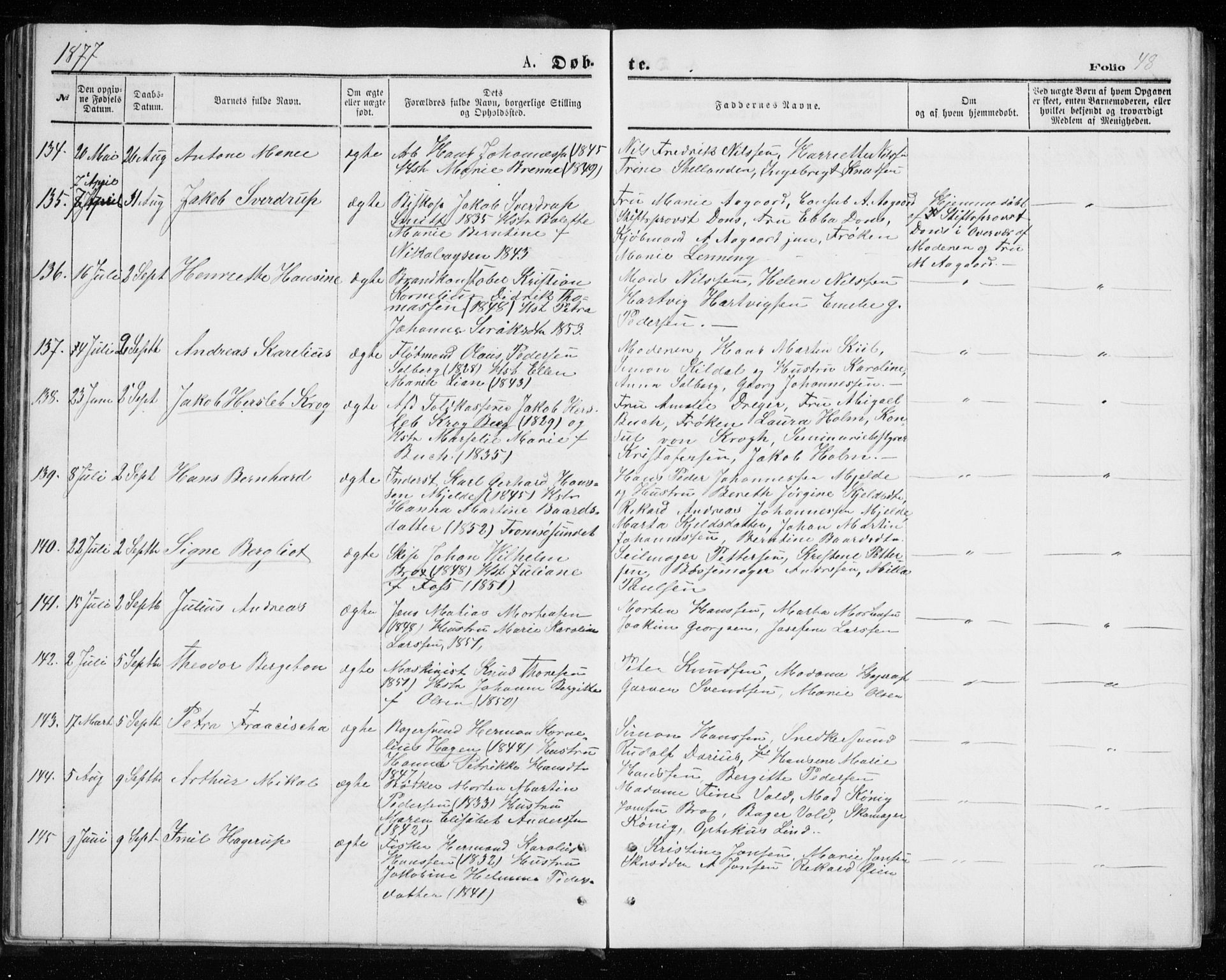 Tromsø sokneprestkontor/stiftsprosti/domprosti, AV/SATØ-S-1343/G/Gb/L0008klokker: Parish register (copy) no. 8, 1875-1879, p. 48