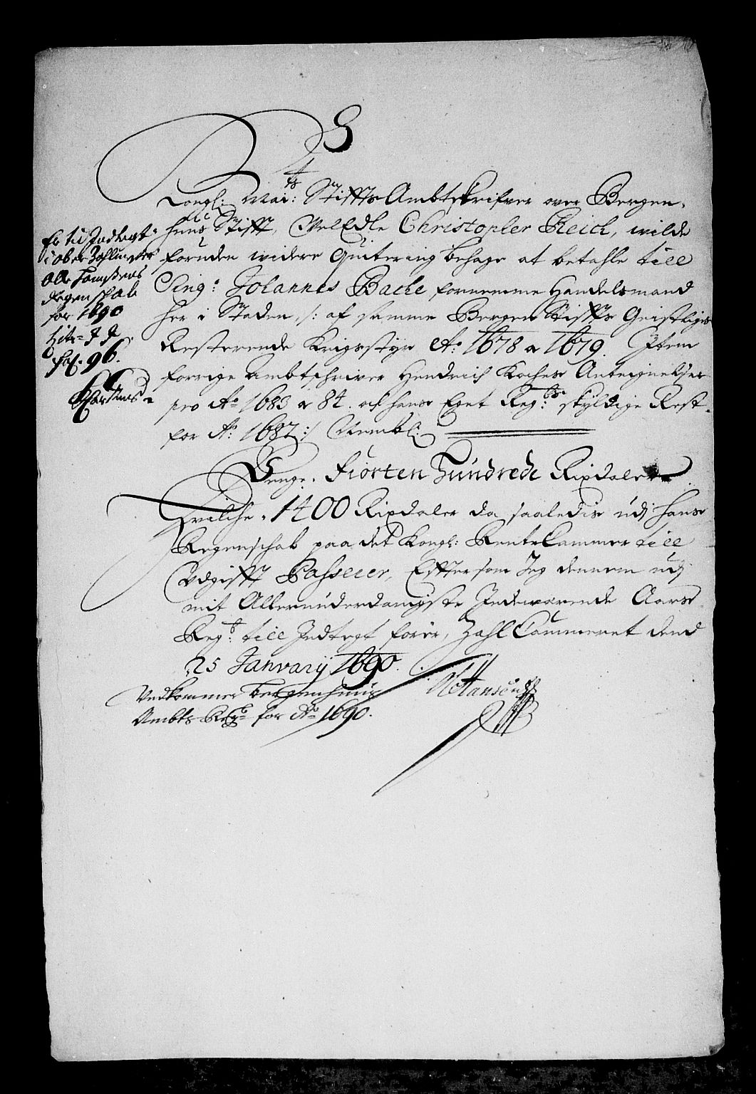 Rentekammeret inntil 1814, Reviderte regnskaper, Stiftamtstueregnskaper, Bergen stiftamt, AV/RA-EA-6043/R/Rc/L0094: Bergen stiftamt, 1690