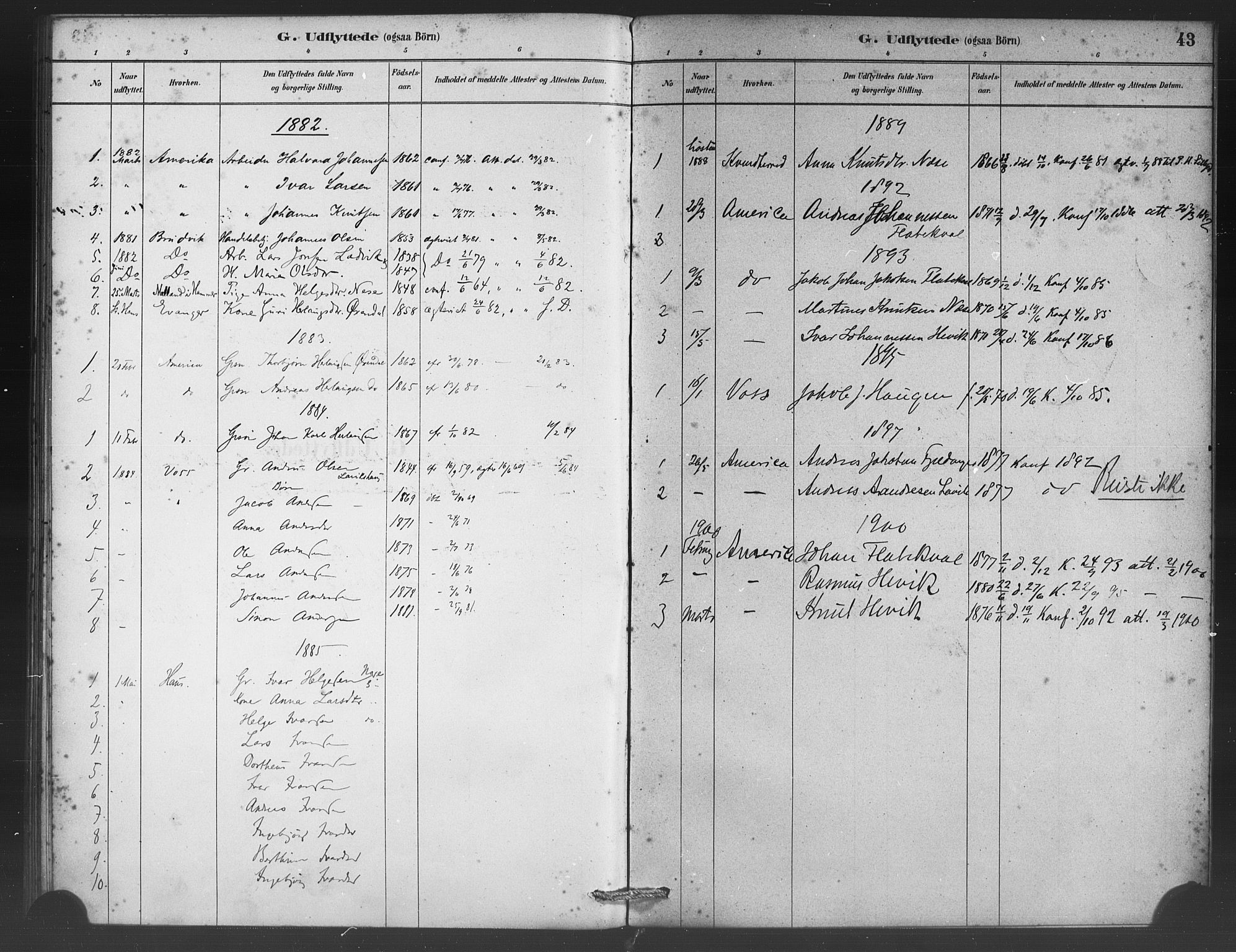 Vaksdal Sokneprestembete, AV/SAB-A-78901/H/Haa: Parish register (official) no. C 1, 1881-1900, p. 43