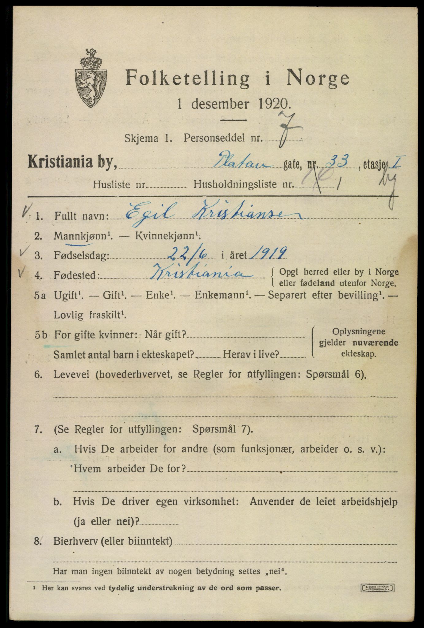 SAO, 1920 census for Kristiania, 1920, p. 456199