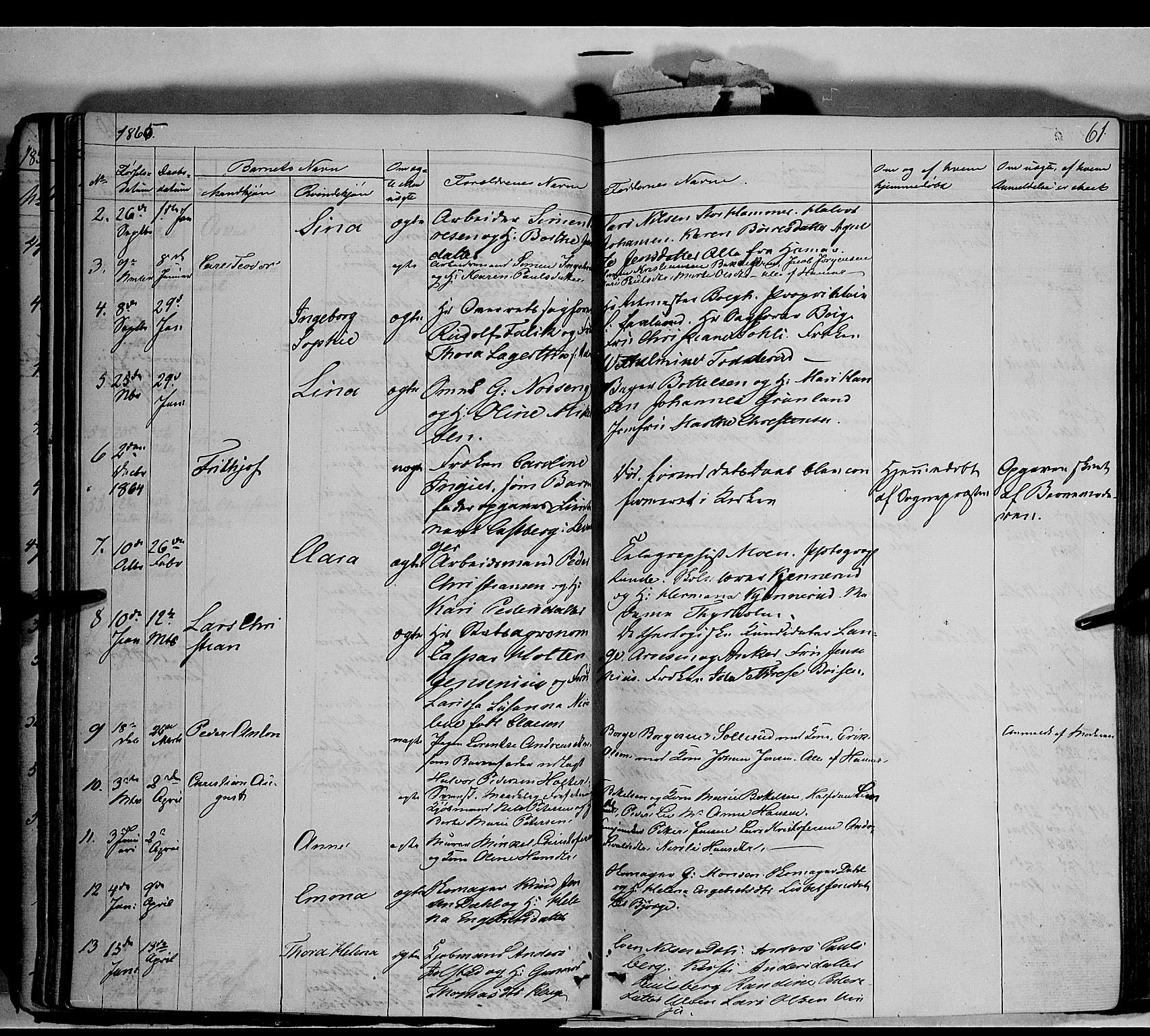 Vang prestekontor, Hedmark, SAH/PREST-008/H/Ha/Haa/L0011: Parish register (official) no. 11, 1852-1877, p. 61