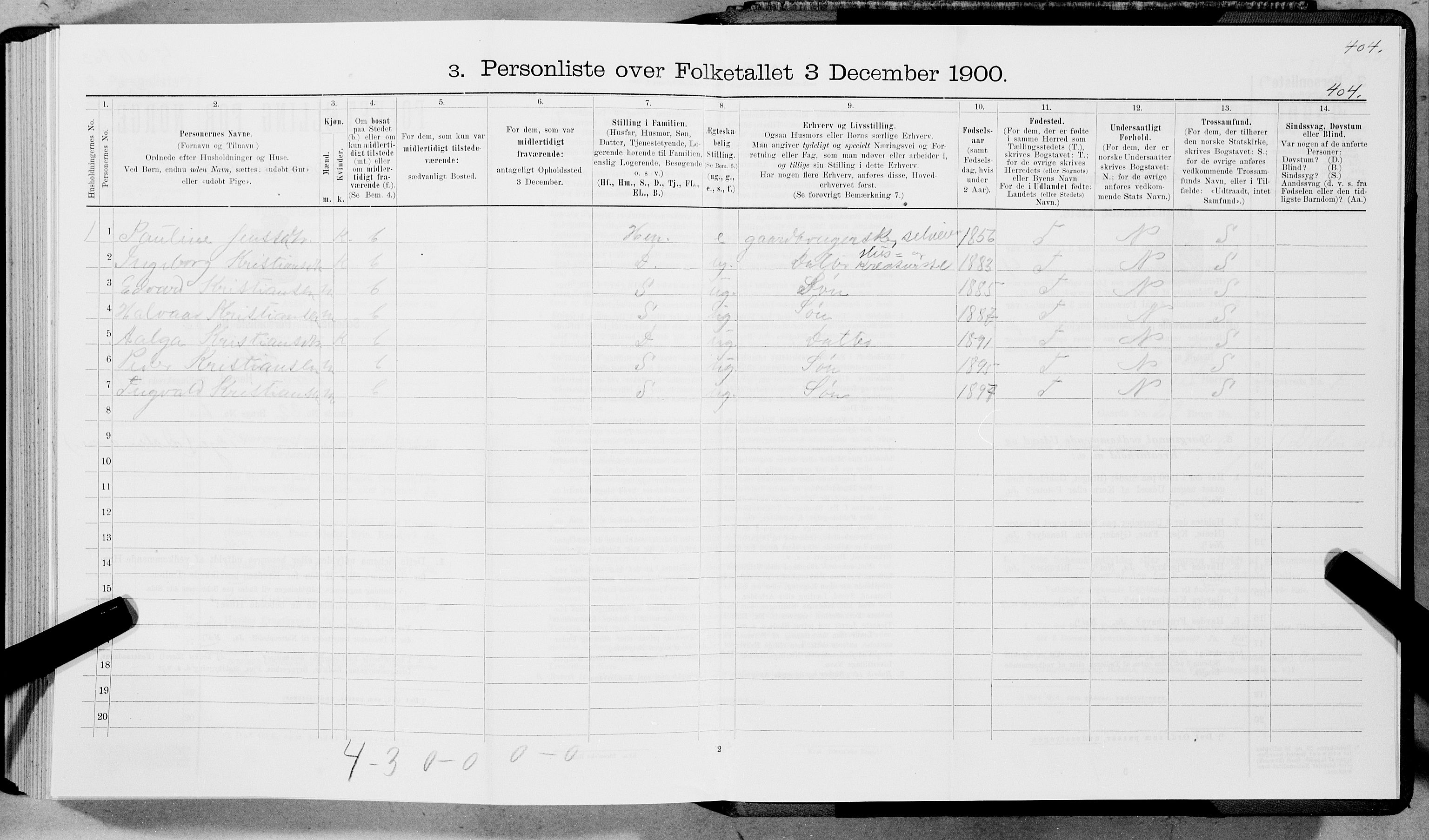 SAT, 1900 census for Borge, 1900, p. 433