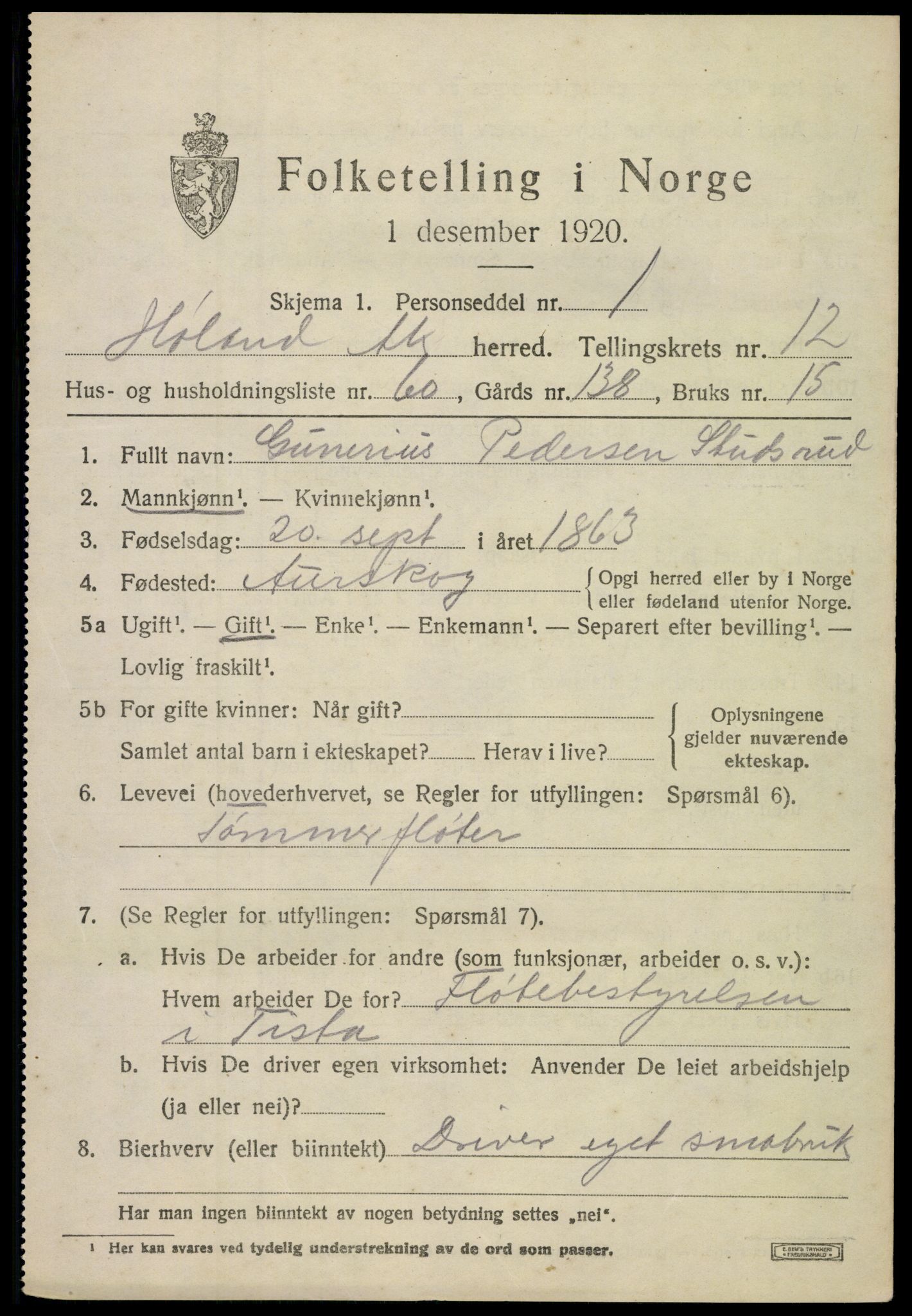 SAO, 1920 census for Høland, 1920, p. 12357