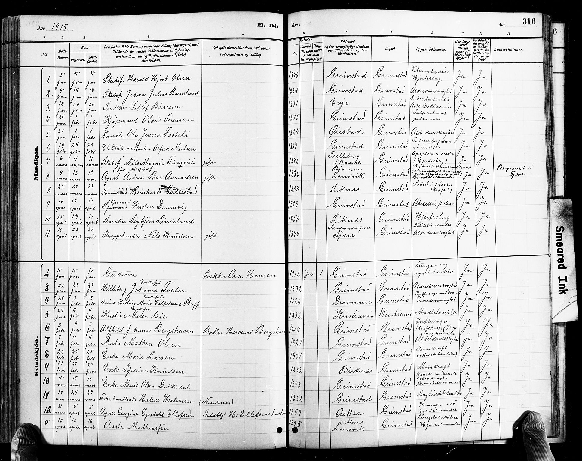 Grimstad sokneprestkontor, AV/SAK-1111-0017/F/Fb/L0001: Parish register (copy) no. B 1, 1881-1922, p. 316