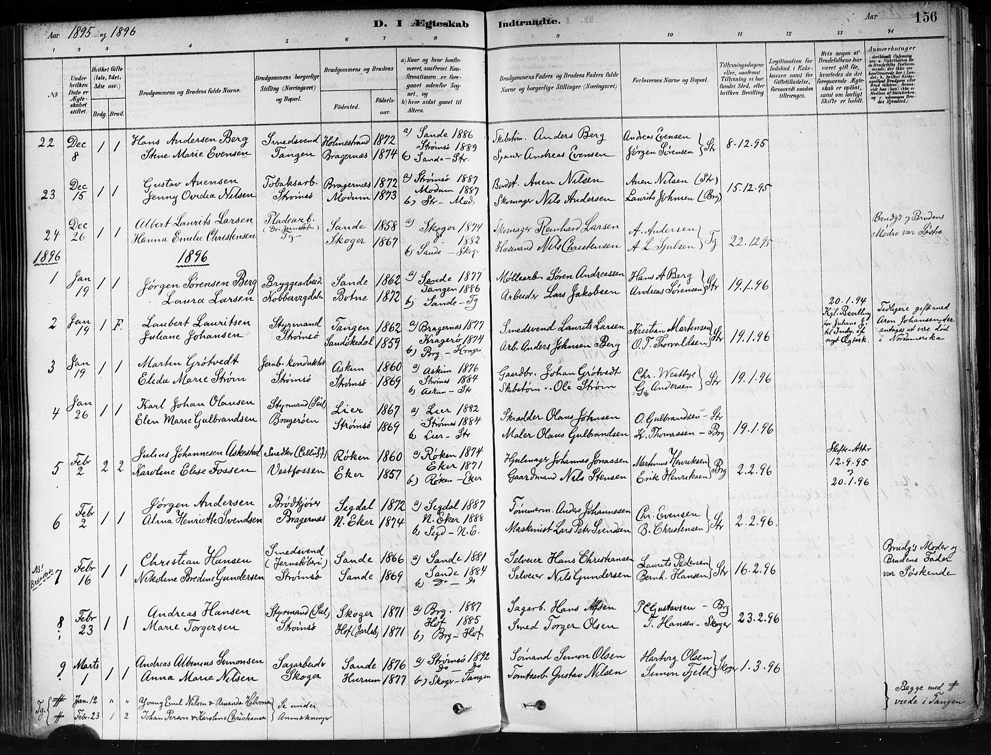 Strømsø kirkebøker, SAKO/A-246/F/Fa/L0022: Parish register (official) no. I 22, 1879-1899, p. 156