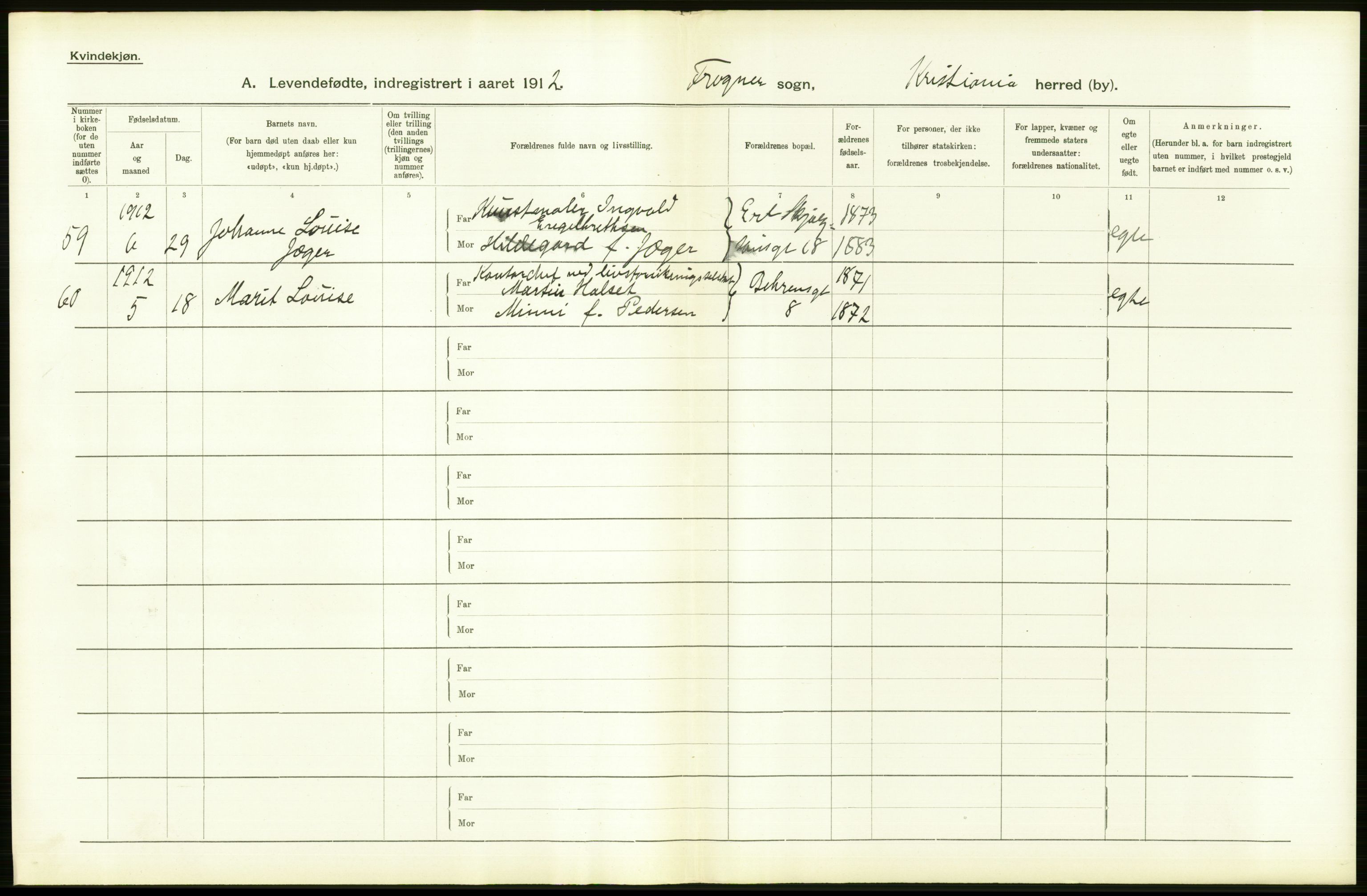 Statistisk sentralbyrå, Sosiodemografiske emner, Befolkning, RA/S-2228/D/Df/Dfb/Dfbb/L0007: Kristiania:  Levendefødte menn og kvinner., 1912, p. 472