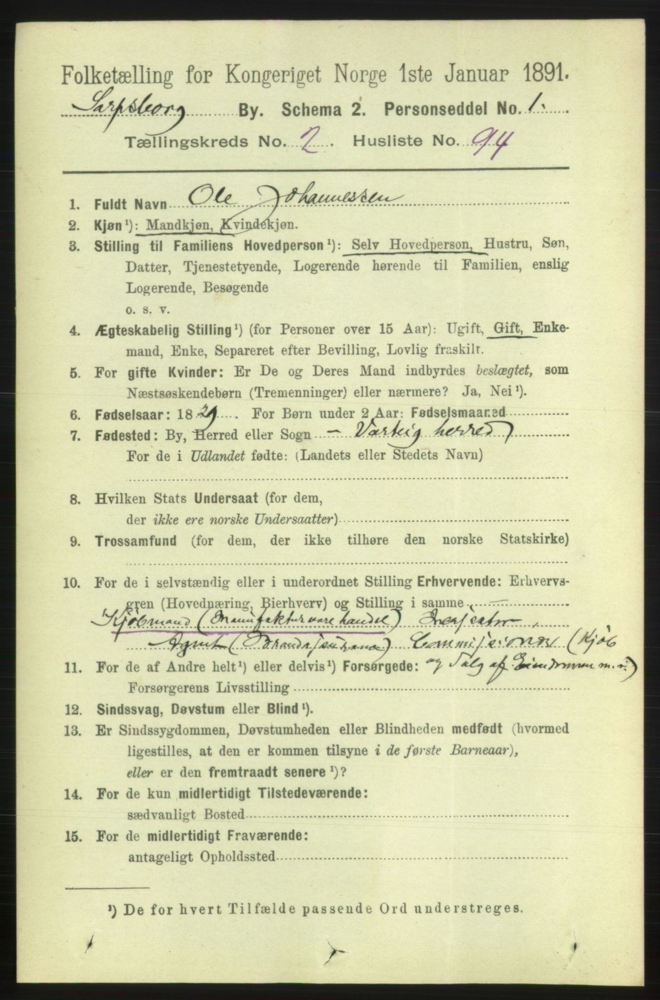 RA, 1891 census for 0102 Sarpsborg, 1891, p. 2176