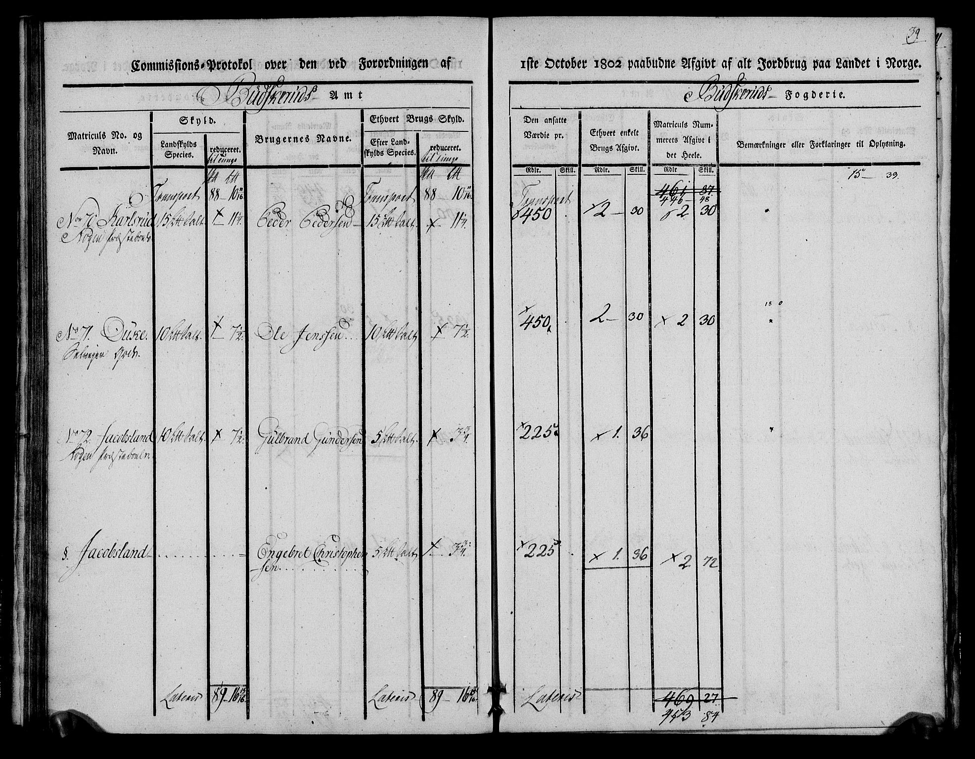 Rentekammeret inntil 1814, Realistisk ordnet avdeling, AV/RA-EA-4070/N/Ne/Nea/L0062: Buskerud fogderi. Kommisjonsprotokoll for Røyken prestegjeld, 1803, p. 39